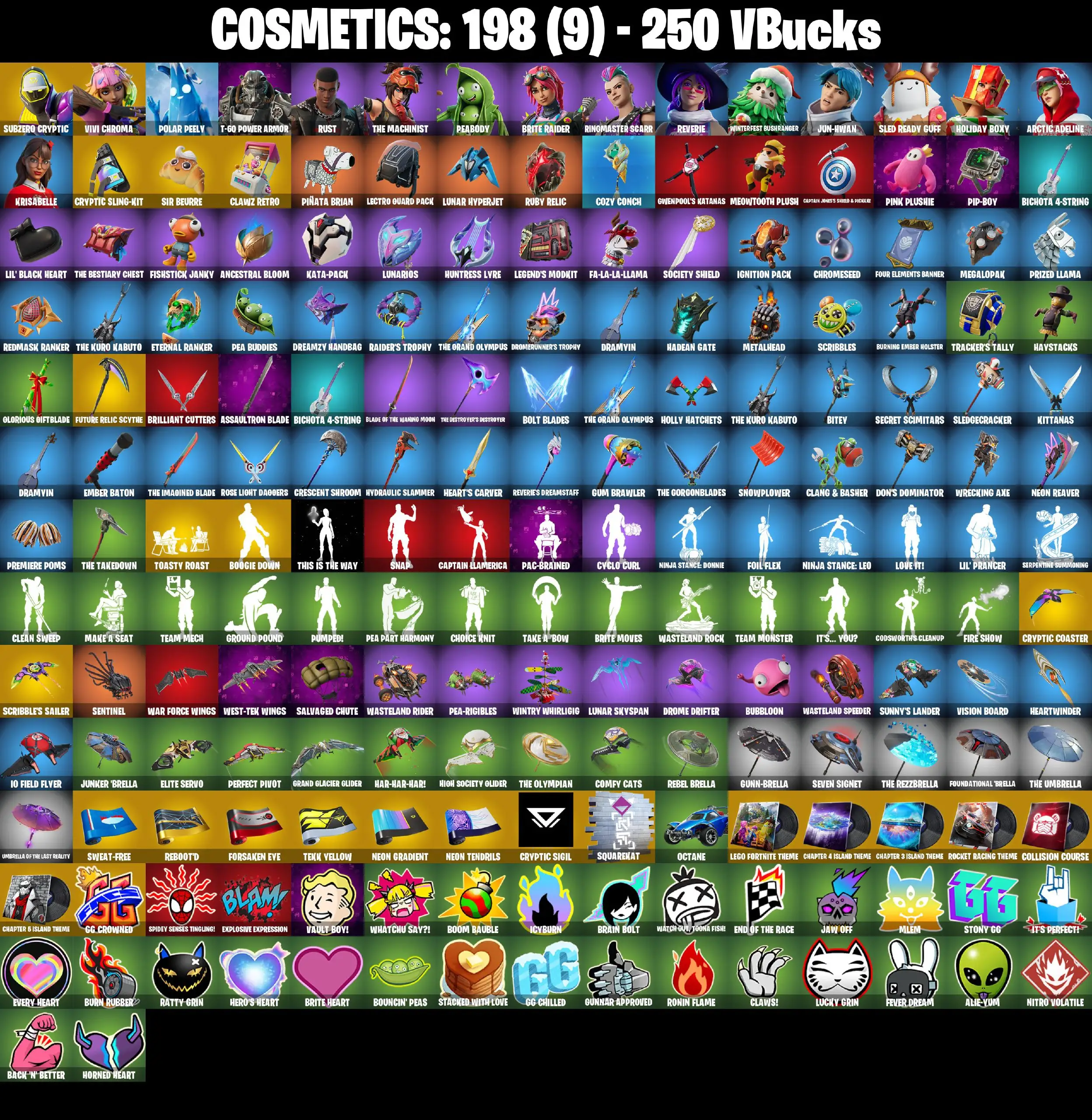 [PC/PSN/XBOX] 16 Skins | Subzero Cryptic | Reverie | Polar Peely | Krisabelle | Holiday Boxy | T-60 Power Armor | The Machinist | 250 VB