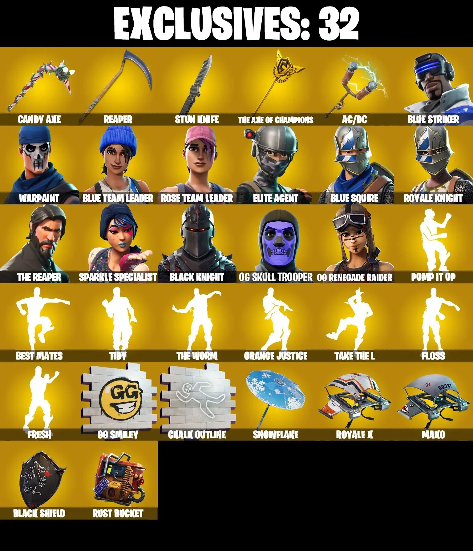 225 SKINS / OG RENEGADE RAIDER / PURPLE OG SKULL TROOPER / BLACK KNIGHT