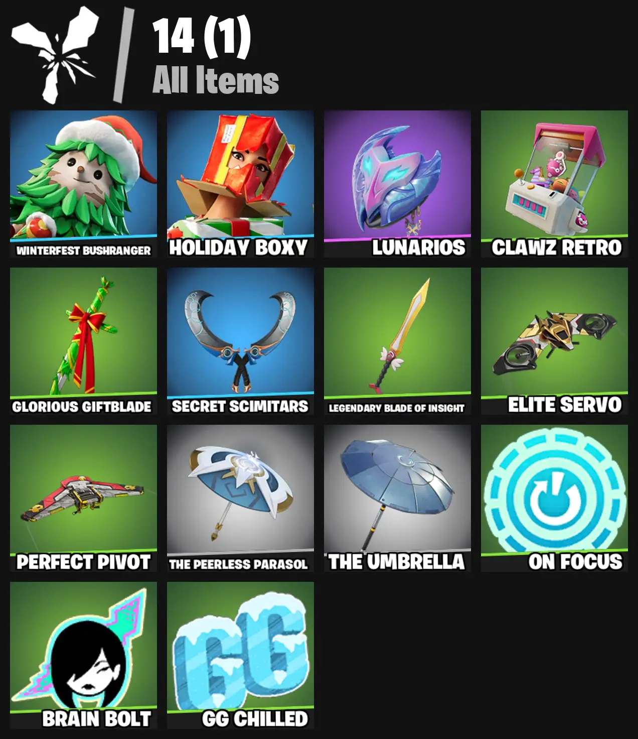 [PC/PSN/XBOX] 2 skins | Winterfest Bushranger | Holiday Boxy | Lunarios | Clawz Retro | Glorious Giftblade | Secret Scimitars | 0 VB