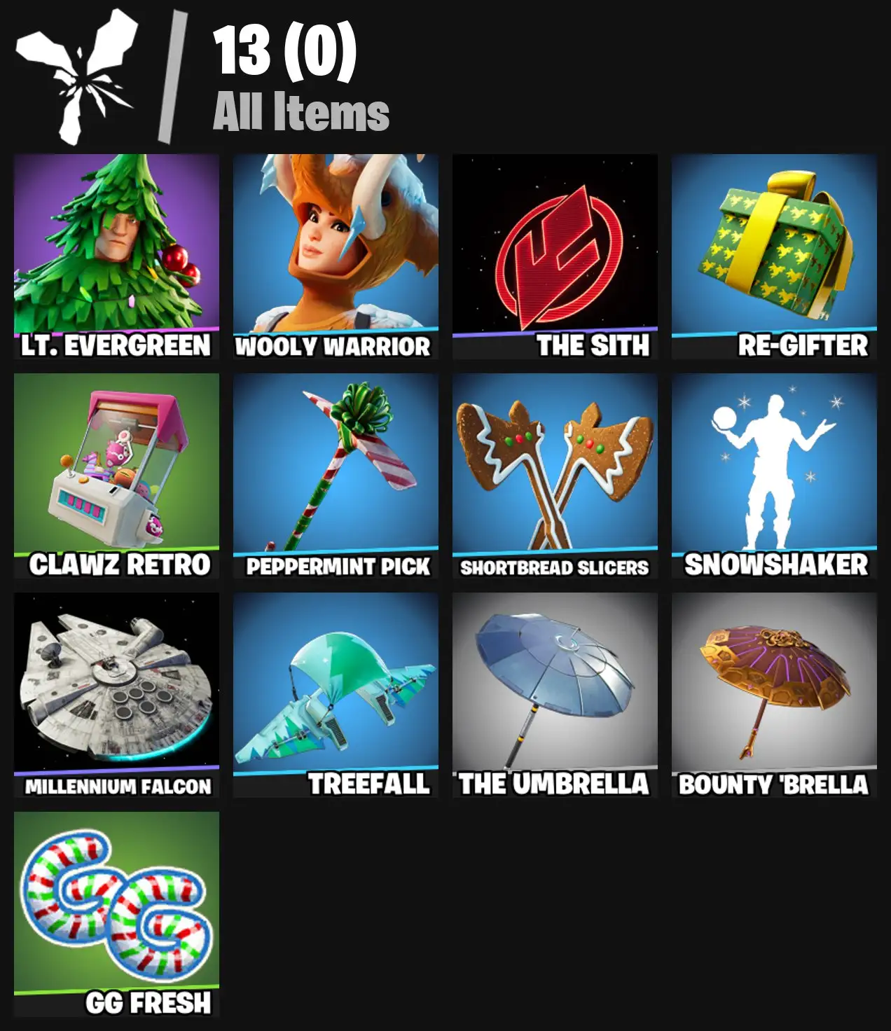 [PC/PSN/XBOX] 2 skins | Lt. Evergreen | Wooly Warrior | The Sith | Re-gifter | Clawz Retro | Peppermint Pick | Shortbread Slicers | Snowshaker | 0 VB