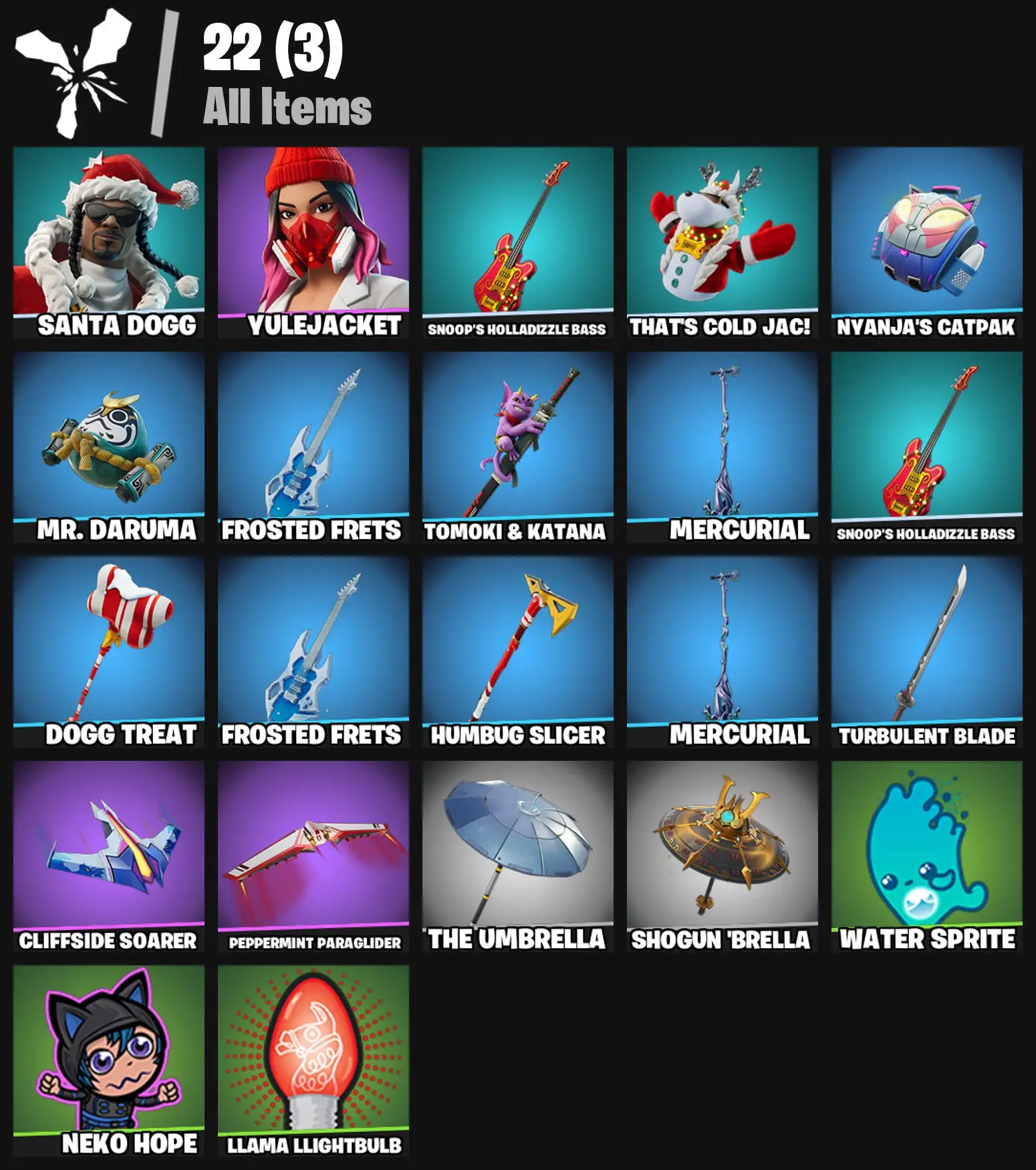 [PC/PSN/XBOX] 2 skins | Santa Dogg | Yulejacket | Snoop's Holladizzle Bass | That's Cold Jac! | Nyanja's Catpak | Mr. Daruma | Frosted Frets | 100 VB