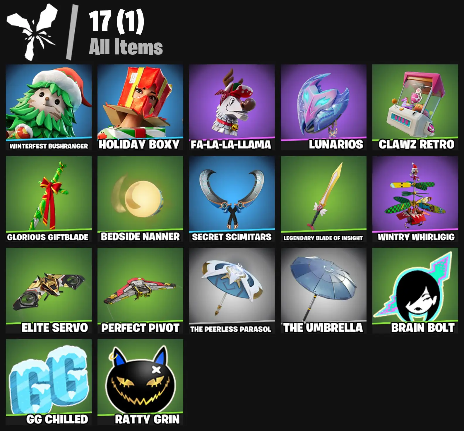 [PC/PSN/XBOX] 2 skins | Winterfest Bushranger | Holiday Boxy | Fa-la-la-Llama | Lunarios | Clawz Retro | Glorious Giftblade | Bedside Nanner | 0 VB