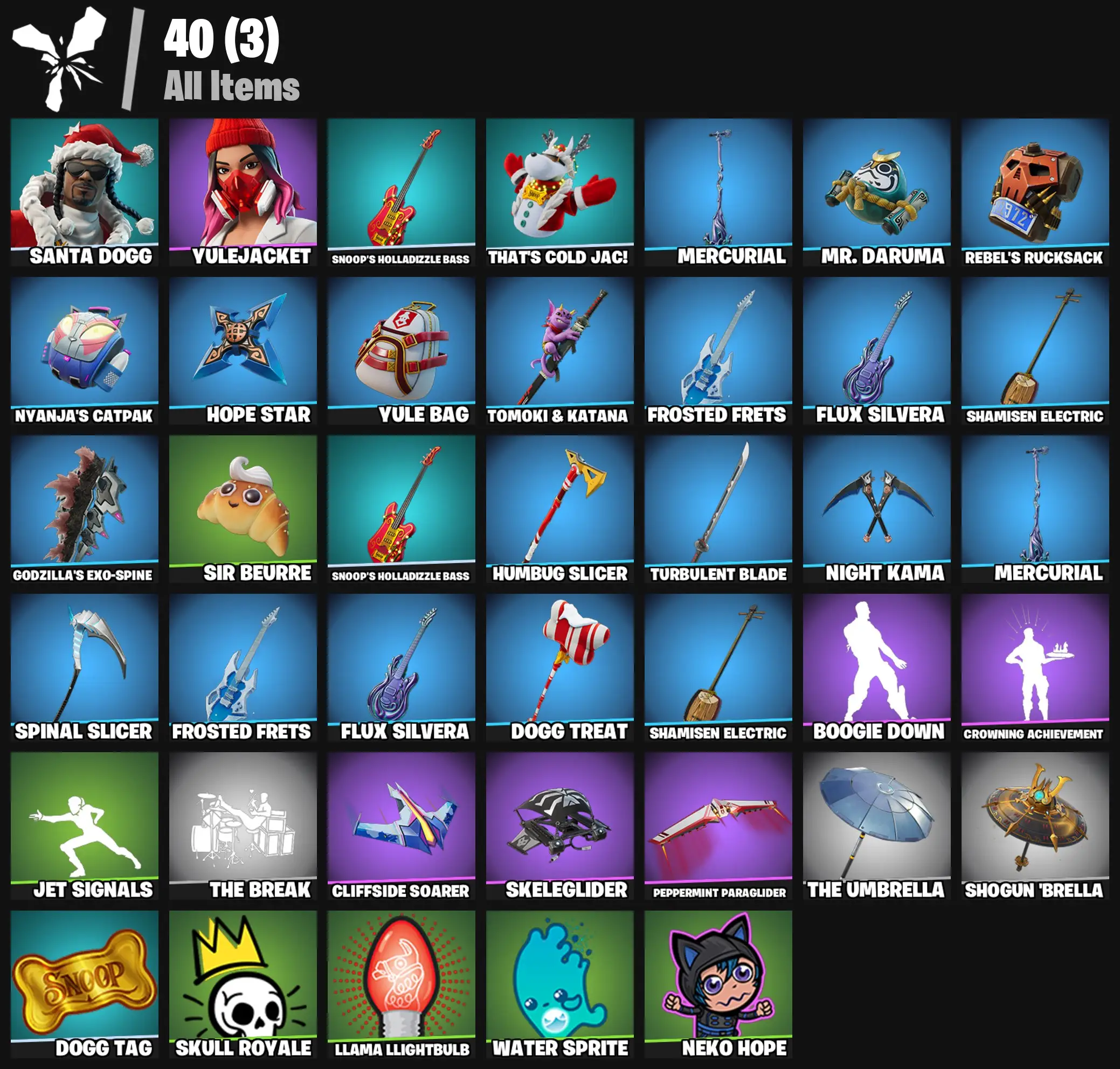 [PC/PSN/XBOX] 2 skins | Santa Dogg | Yulejacket | Snoop's Holladizzle Bass | That's Cold Jac! | Mercurial | Mr. Daruma | Rebel's Rucksack | 100 VB