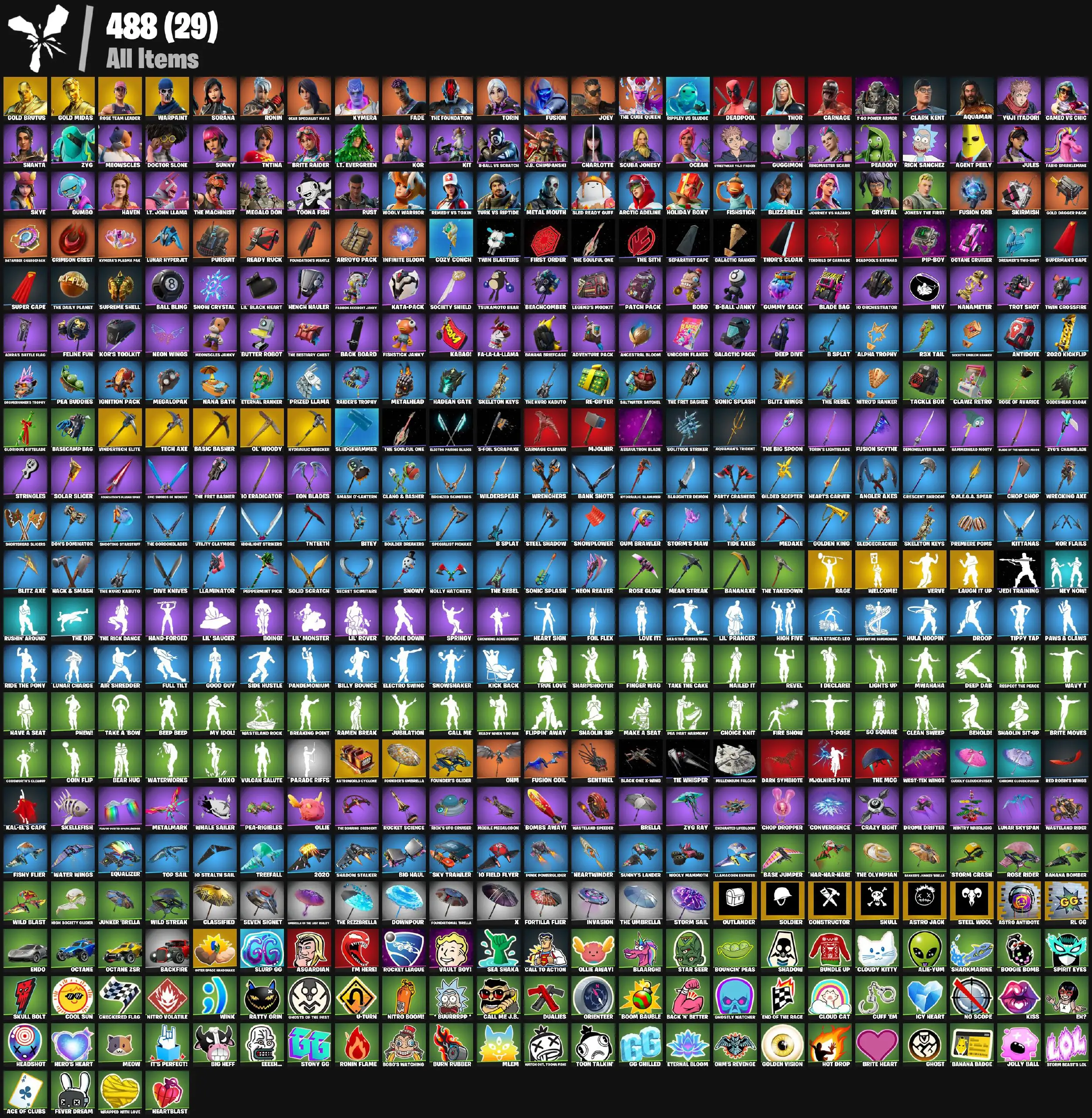 [PC/XBOX] 66 skins | OG STW | Gold Brutus | Gold Midas | Skirmish | Neon Wings | Pursuit | Clawz Retro | Ol' Woody | Tech Axe | Shooting Starstaff 