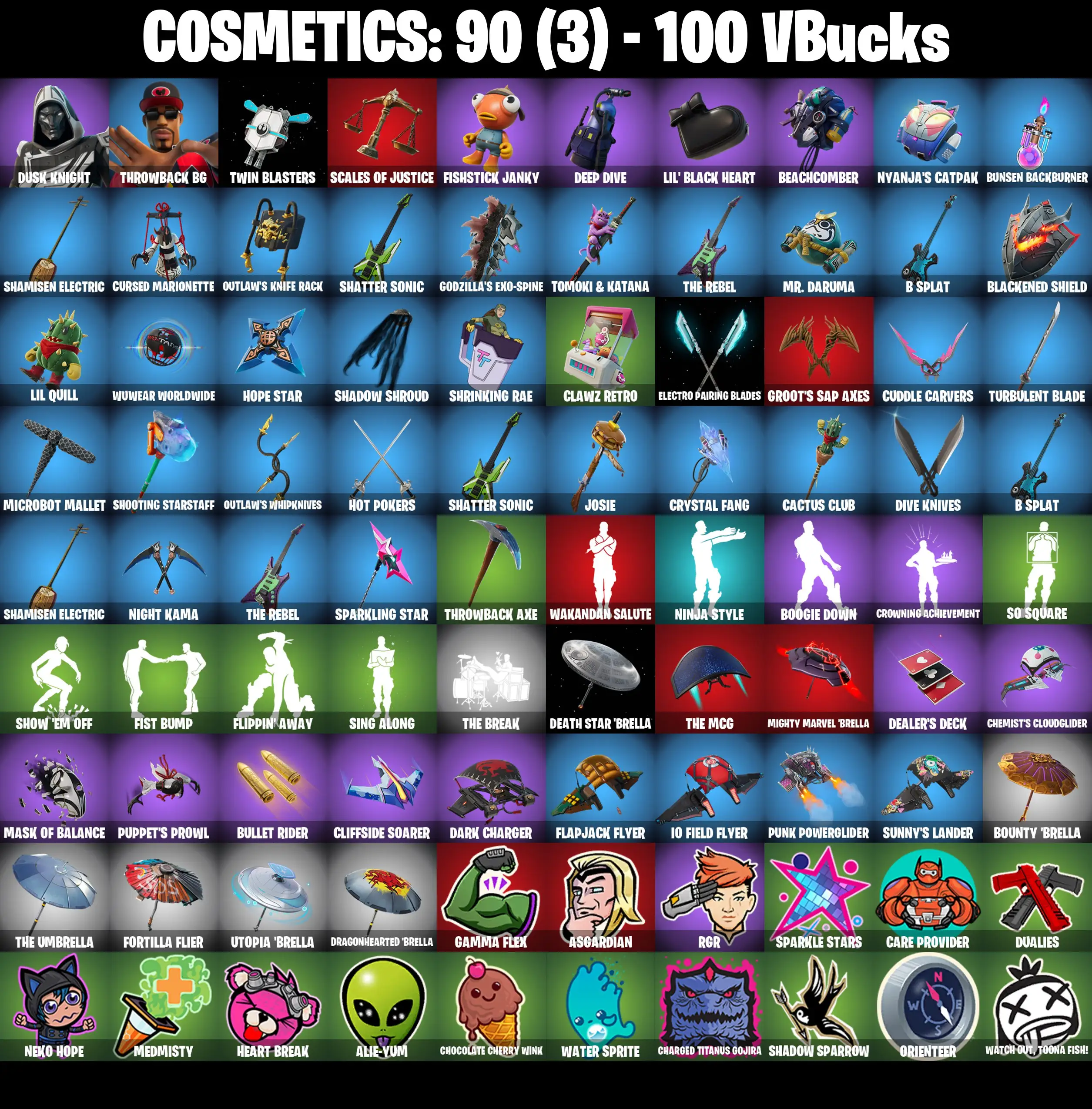 [PC/PSN/XBOX] 2 skins | Blitz Knight | Throwback BG | Twin Blasters | Scales of Justice | Fishstick Janky | Deep Dive | Lil' Black Heart | 100 VB