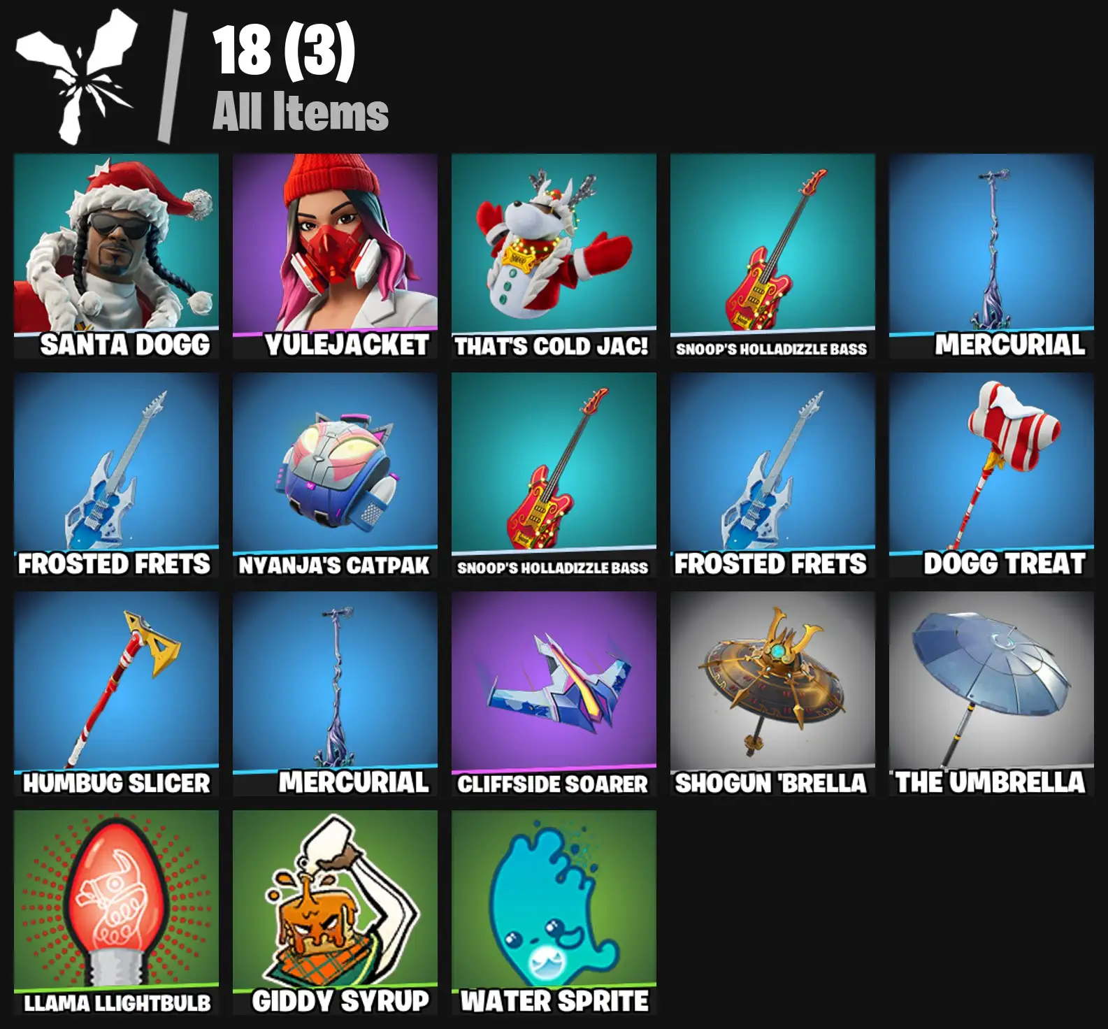 [PC/PSN/XBOX] 2 skins | Santa Dogg | Yulejacket | That's Cold Jac! | Snoop's Holladizzle Bass | Mercurial | Frosted Frets | Nyanja's Catpak | 100 VB