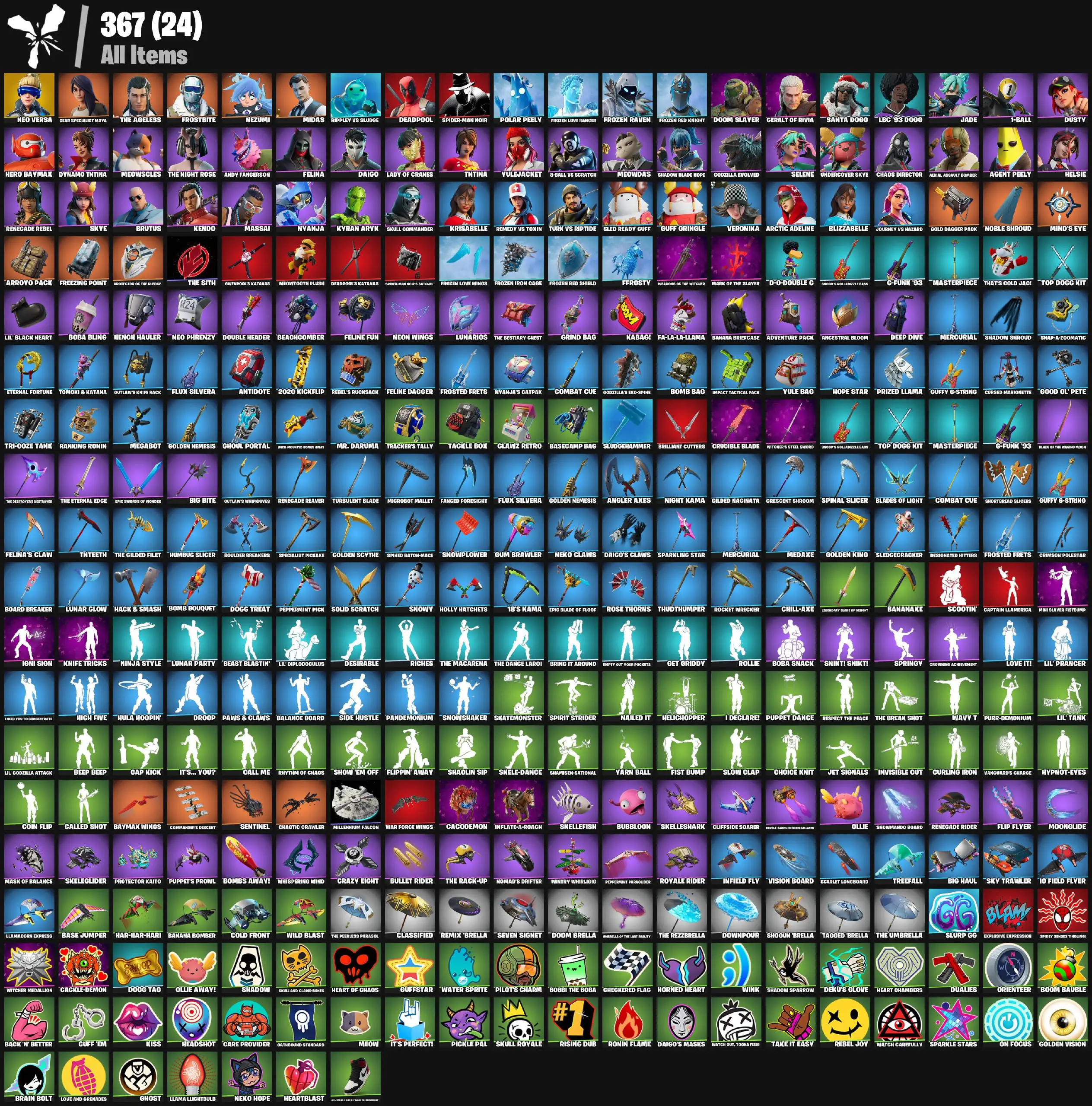 [PC/PSN/XBOX] 57 skins | Neo Versa | Neon Wings | Clawz Retro | Neo Phrenzy | Frostbite | Nezumi | Gear Specialist Maya | Midas | The Ageless 