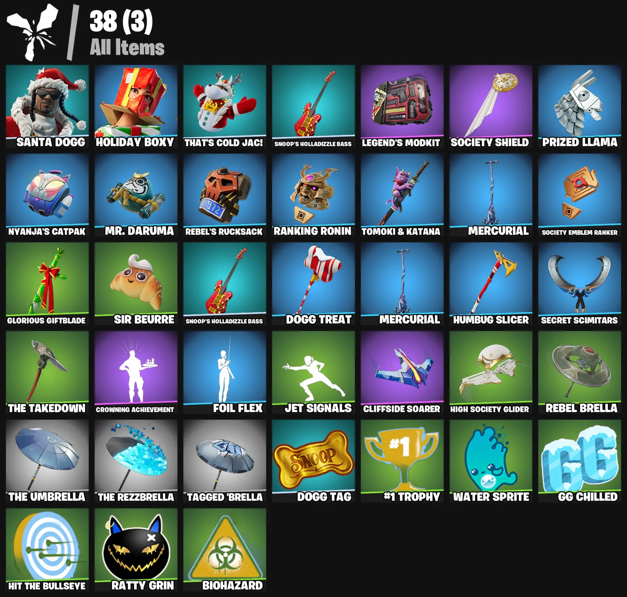 [PC/PSN/XBOX] 2 skins | Santa Dogg | Holiday Boxy | That's Cold Jac! | Snoop's Holladizzle Bass | Legend's Modkit | Society Shield | Prized Llama | 200 VB