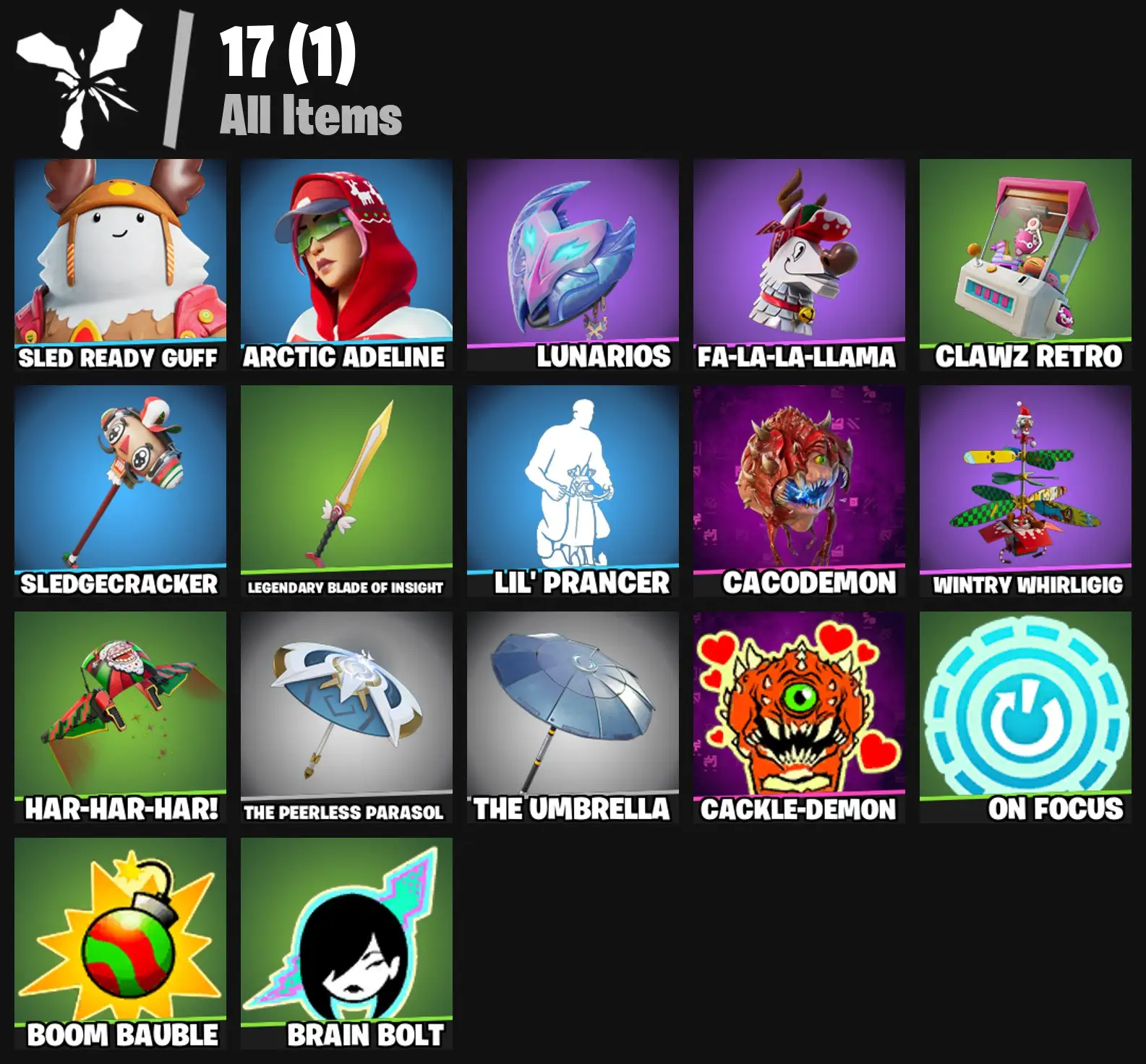 [PC/PSN/XBOX] 2 skins | Sled Ready Guff | Arctic Adeline | Lunarios | Fa-la-la-Llama | Clawz Retro | Sledgecracker | Legendary Blade of Insight | 100 VB