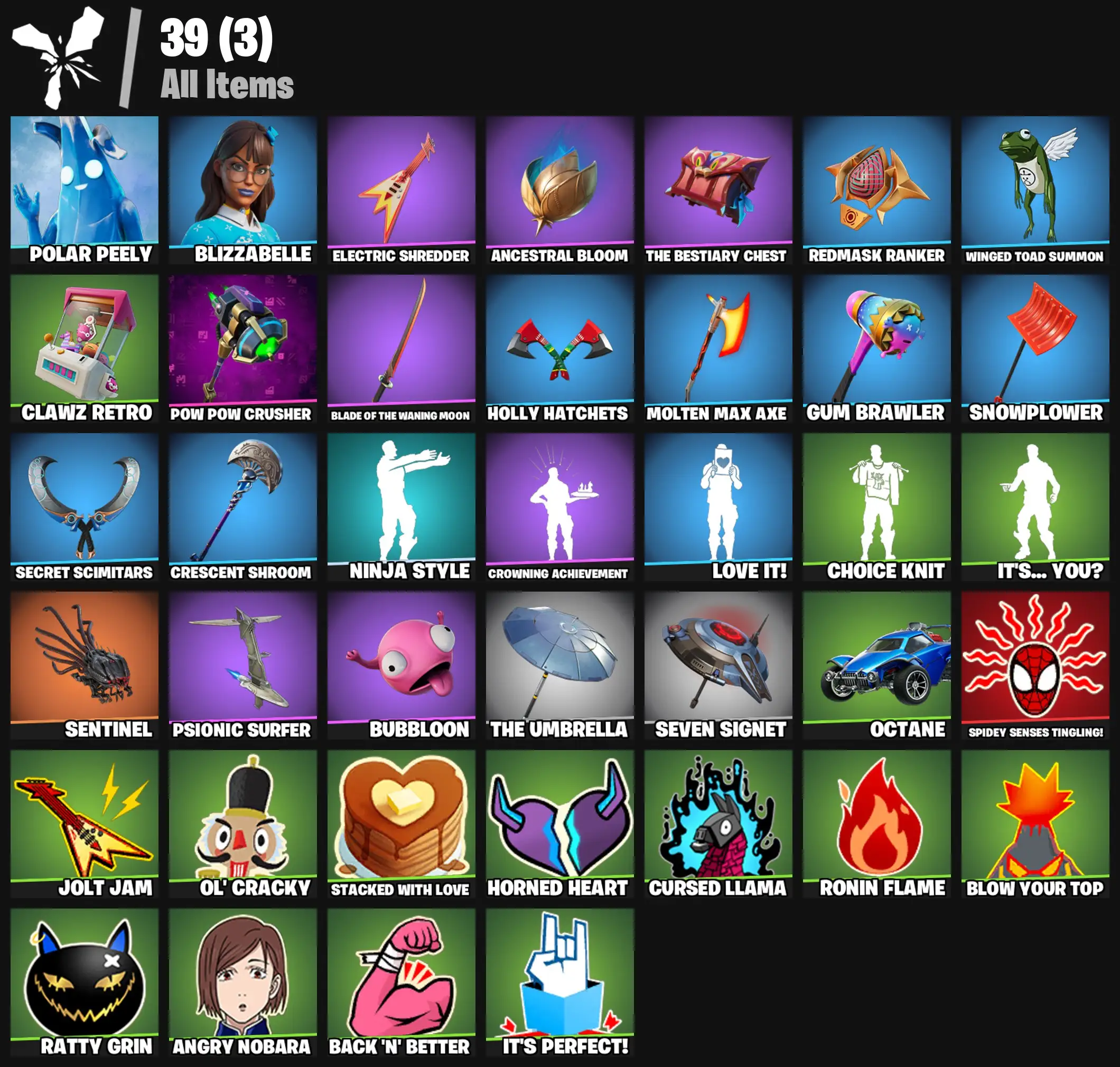 [PC/PSN/XBOX] 2 skins | Polar Peely | Blizzabelle | Electric Shredder | Ancestral Bloom | The Bestiary Chest | Redmask Ranker | Winged Toad Summon | 0 VB