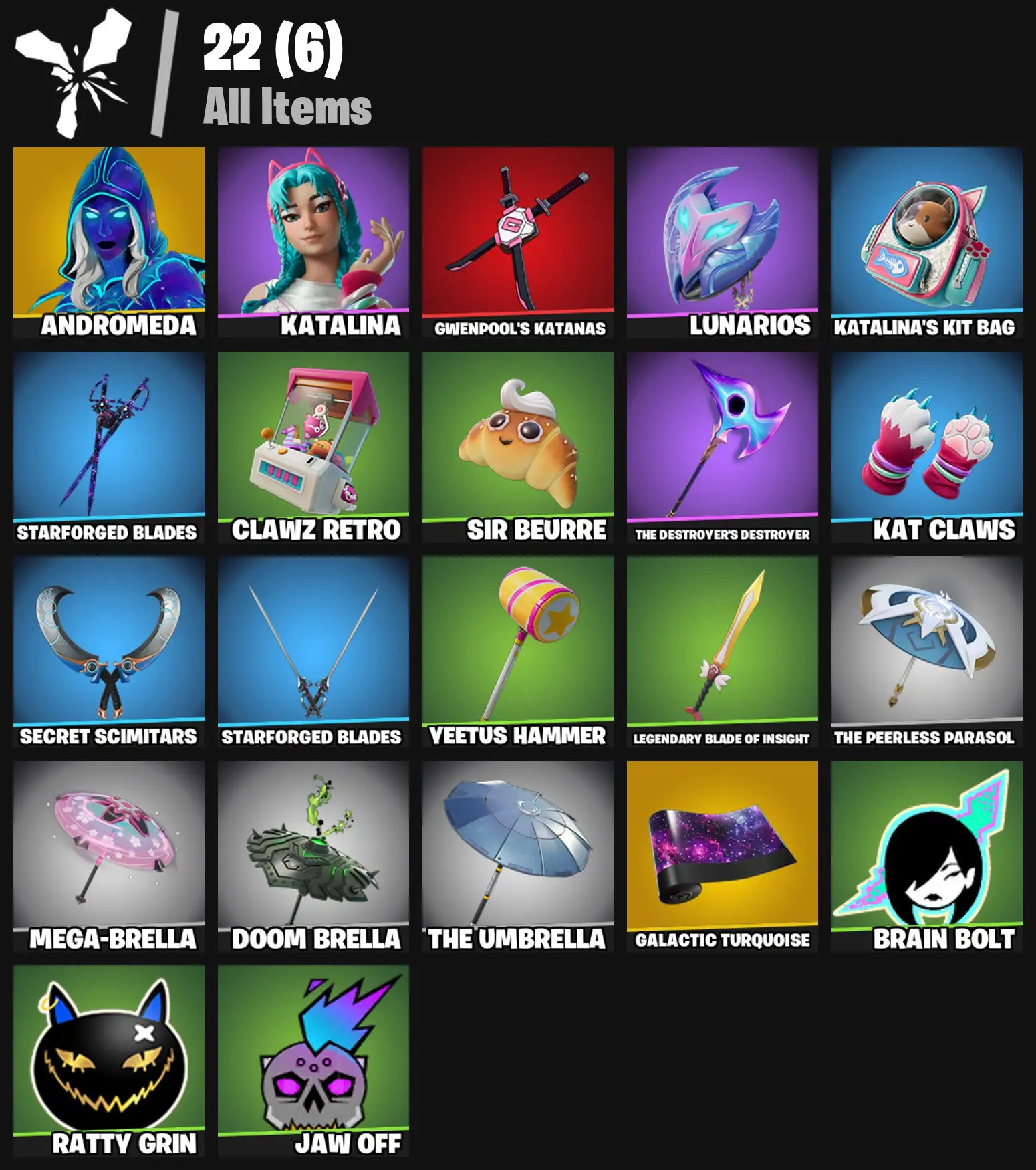 [PC/PSN/XBOX] 2 skins | Andromeda | Katalina | Gwenpool's Katanas | Lunarios | Katalina's Kit Bag | Starforged Blades | Clawz Retro | Sir Beurre | 0 VB