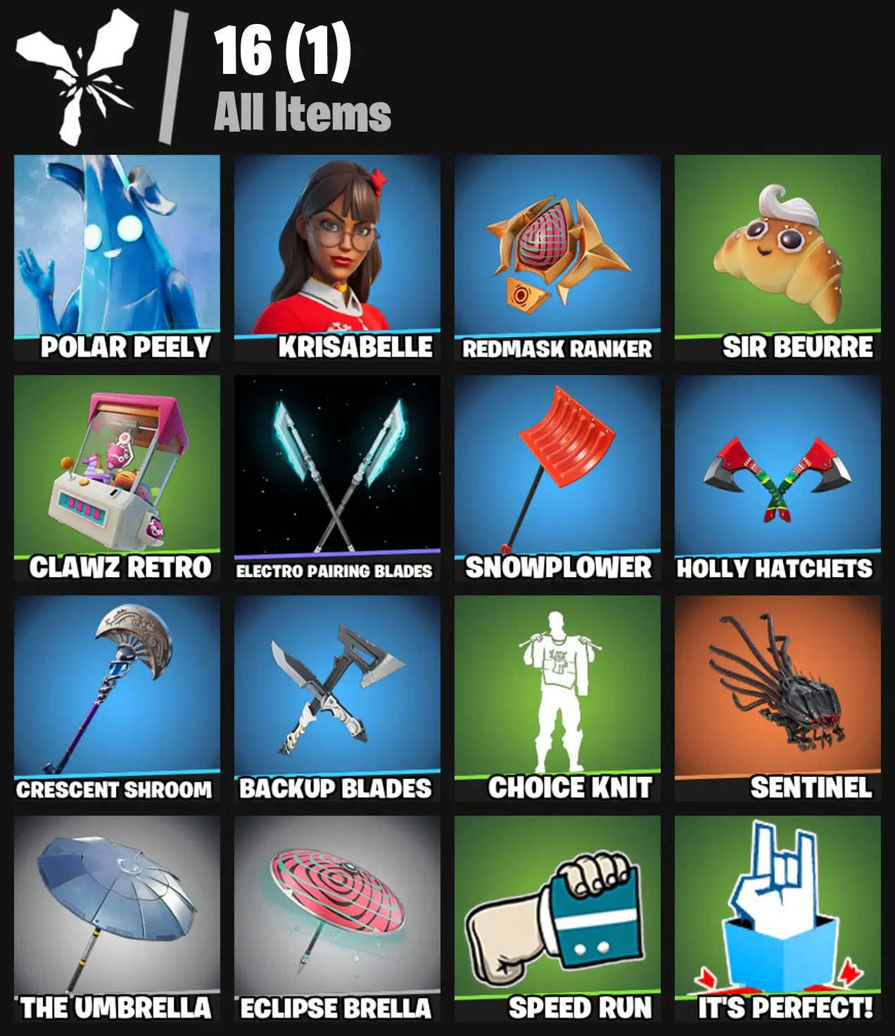 [PC/PSN/XBOX] 2 skins | Polar Peely | Krisabelle | Redmask Ranker | Sir Beurre | Clawz Retro | Electro Pairing Blades | Snowplower | Holly Hatchets | 0 VB