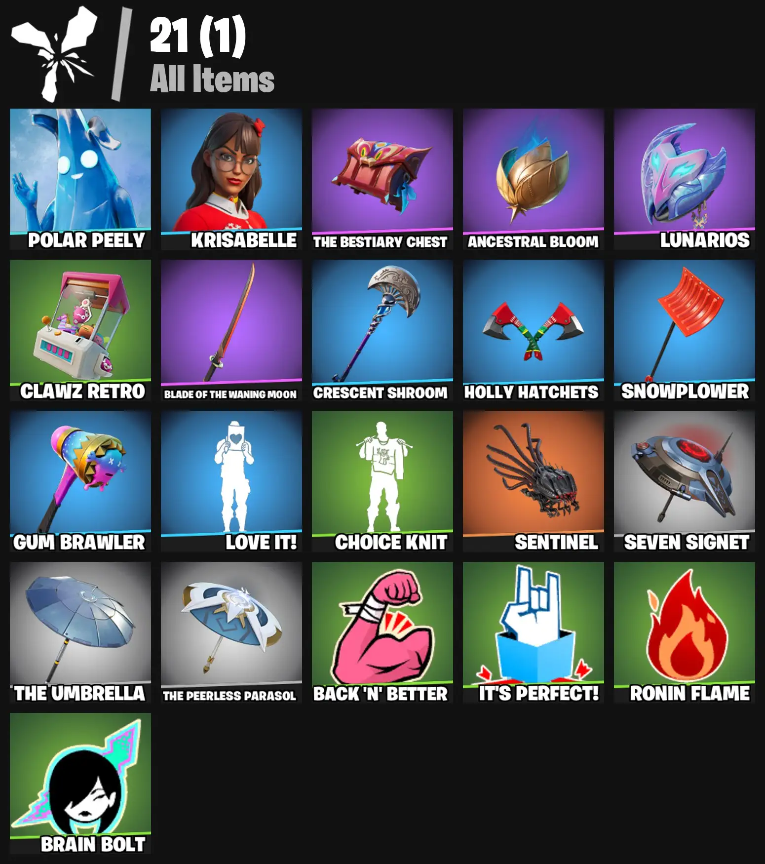 [PC/PSN/XBOX] 2 skins | Polar Peely | Krisabelle | The Bestiary Chest | Ancestral Bloom | Lunarios | Clawz Retro | Blade of the Waning Moon | 200 VB