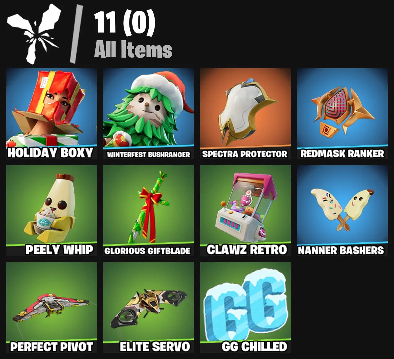[PC/PSN/XBOX] 2 skins | Holiday Boxy | Winterfest Bushranger | Spectra Protector | Redmask Ranker | Peely Whip | Glorious Giftblade | Clawz Retro | 0 VB