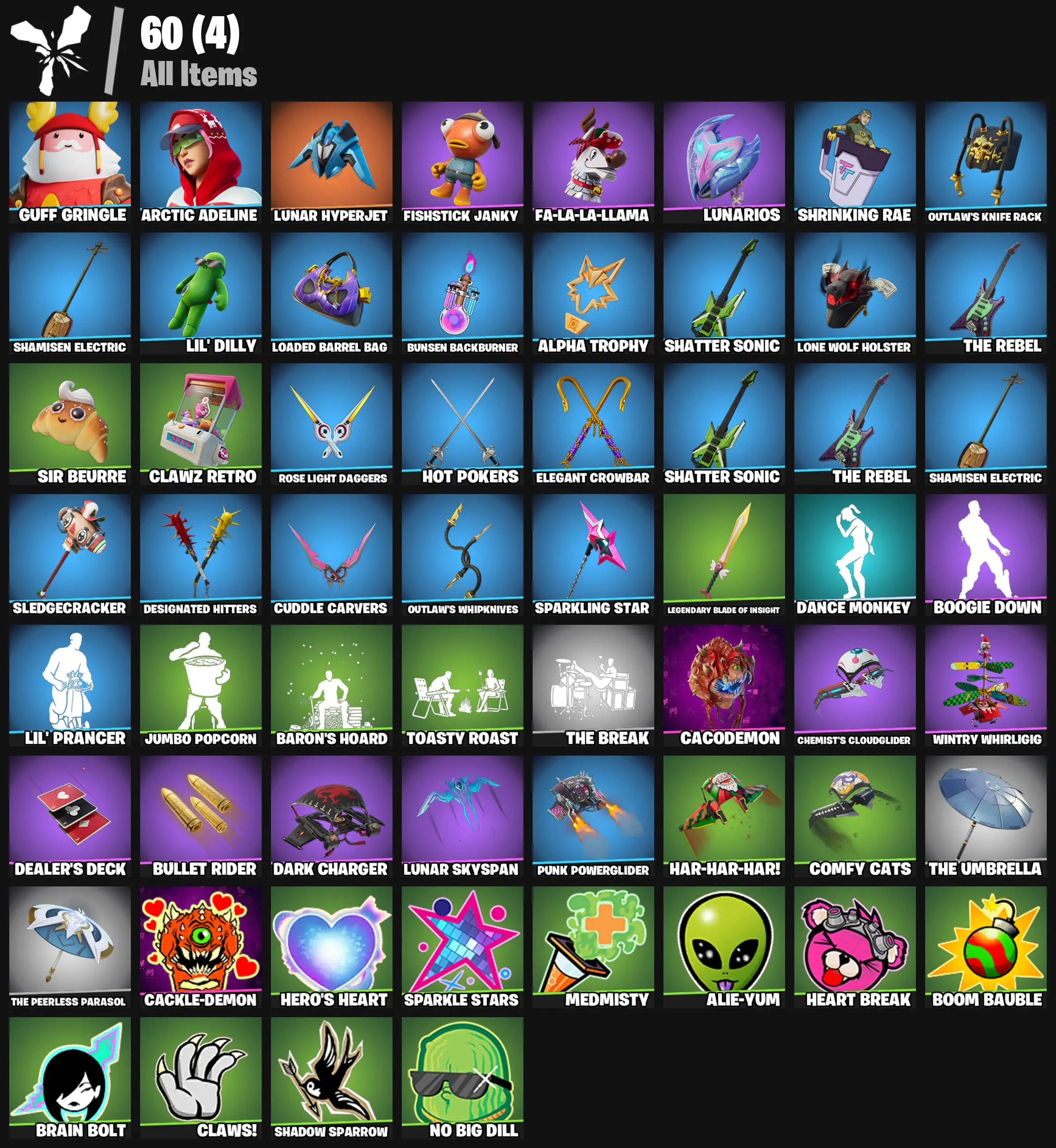 [PC/PSN/XBOX] 2 skins | Guff Gringle | Arctic Adeline | Lunar Hyperjet | Fishstick Janky | Fa-la-la-Llama | Lunarios | Shrinking Rae | 0 VB