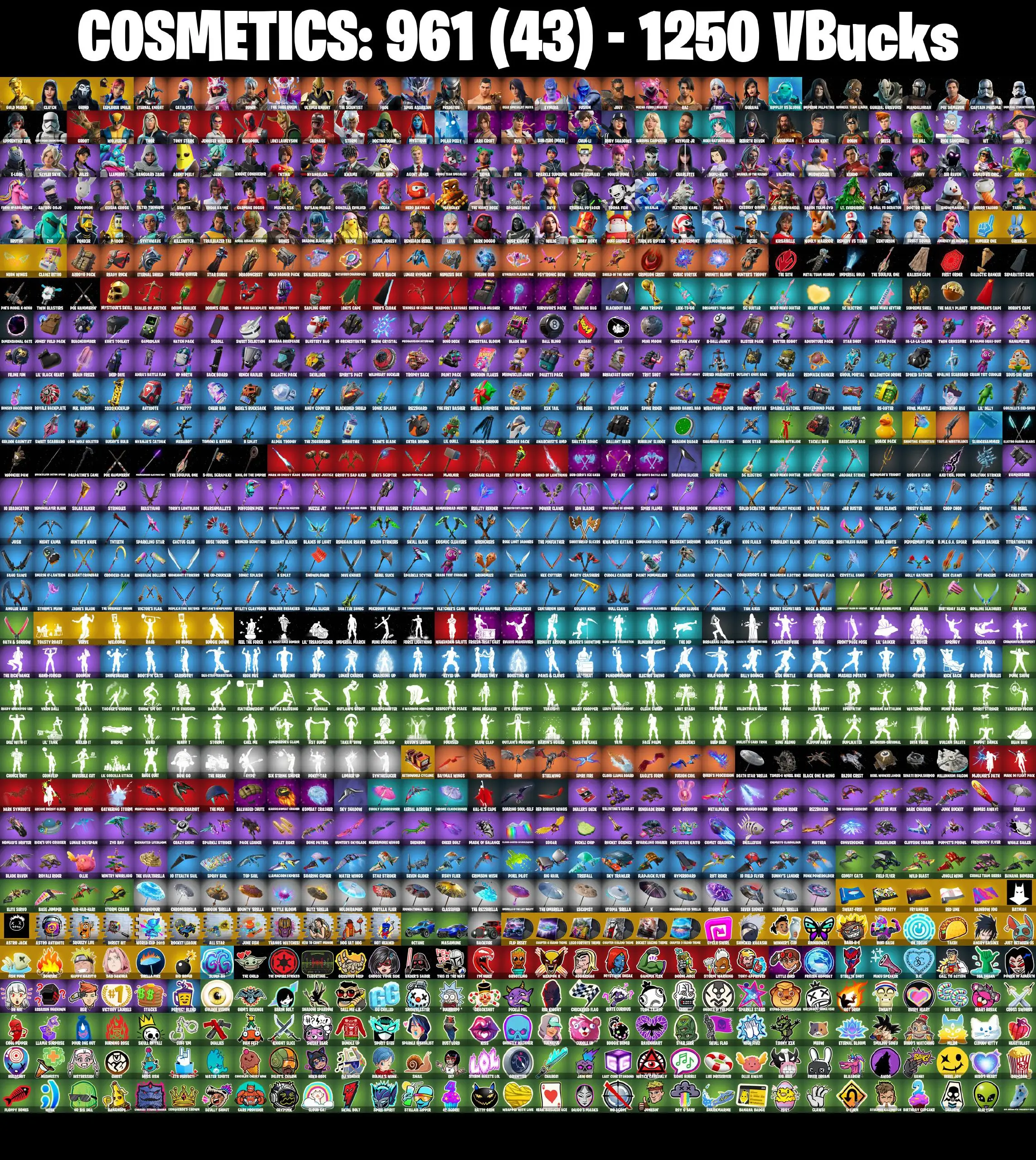 [PC/PSN/XBOX] 153 skins | Gold Midas | Clutch | Grind | Explorer Emilie | Number One | Greebles | Neon Wings | Clawz Retro | Shooting Starstaff