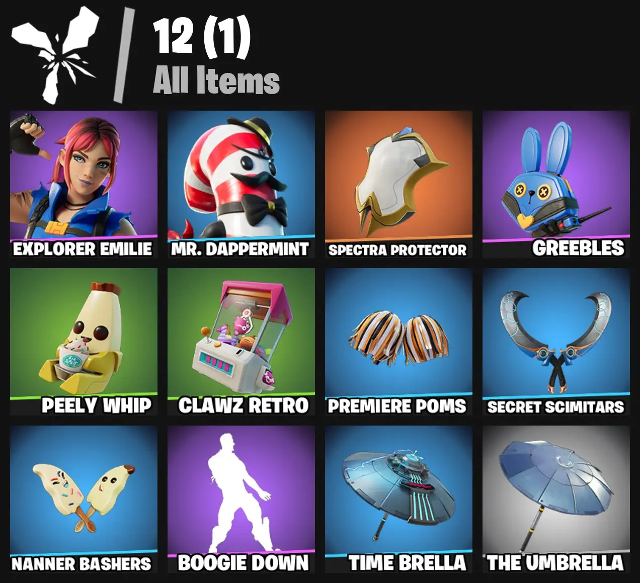 [PC/PSN/XBOX] 2 skins | Explorer Emilie | Mr. Dappermint | Spectra Protector | Greebles | Peely Whip | Clawz Retro | Premiere Poms | Secret Scimitars | 0 VB