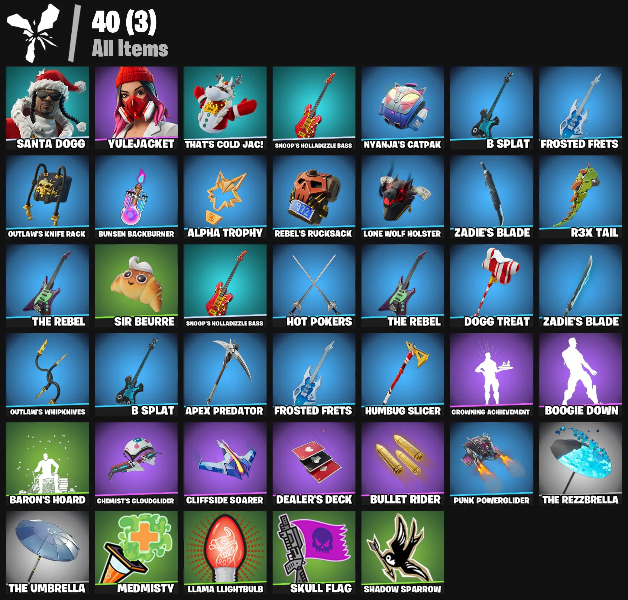 [PC/PSN/XBOX] 2 skins | Santa Dogg | Yulejacket | That's Cold Jac! | Snoop's Holladizzle Bass | Nyanja's Catpak | B Splat | Frosted Frets | 100 VB