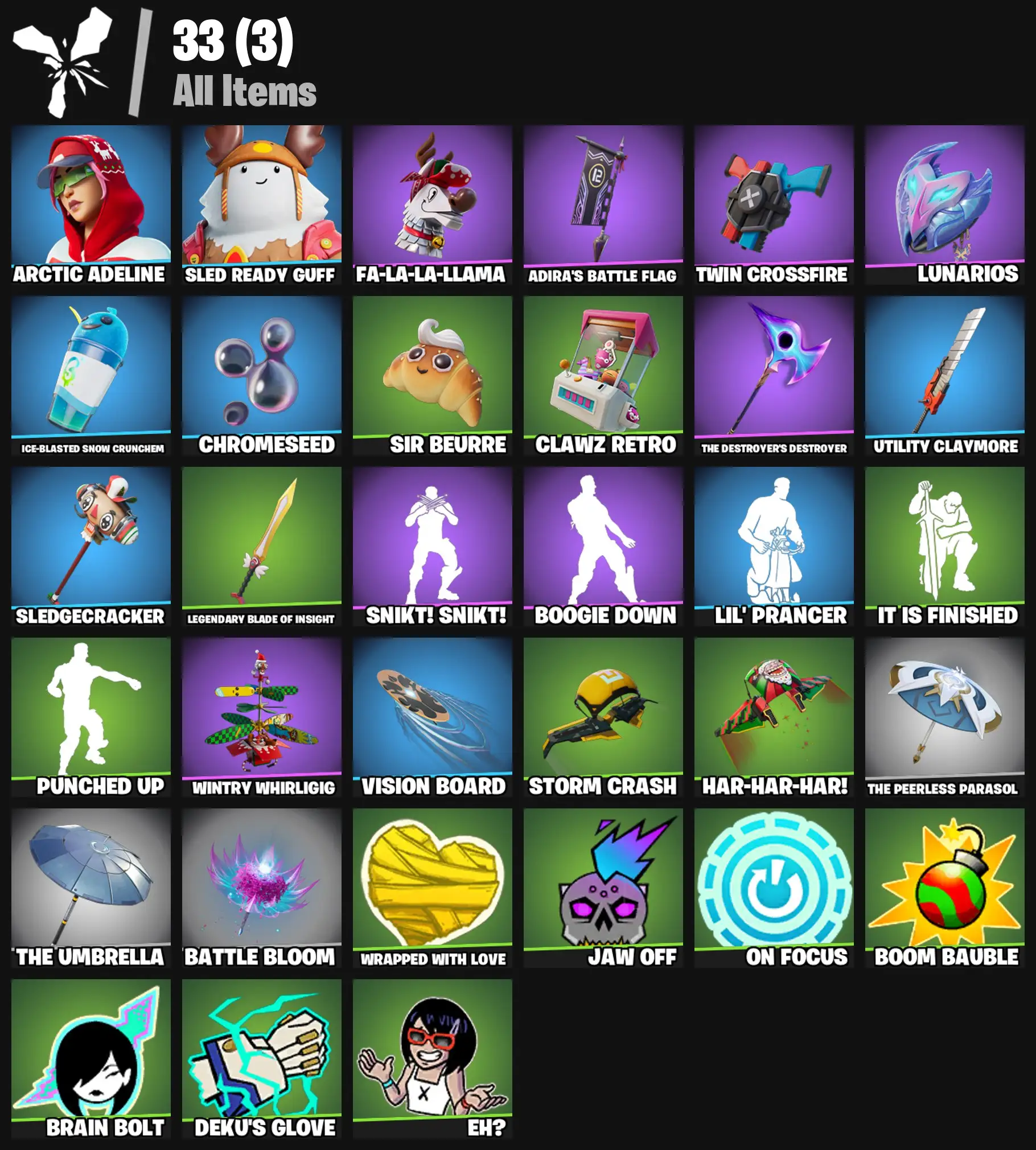 [PC/PSN/XBOX] 2 skins | Arctic Adeline | Sled Ready Guff | Fa-la-la-Llama | Adira's Battle Flag | Twin Crossfire | Lunarios | 0 VB