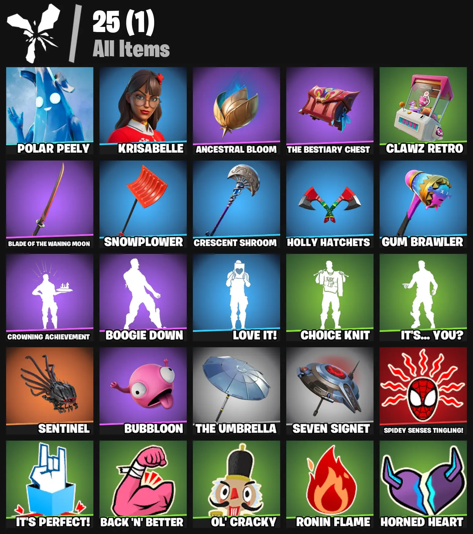 [PC/PSN/XBOX] 2 skins | Polar Peely | Krisabelle | Ancestral Bloom | The Bestiary Chest | Clawz Retro | Blade of the Waning Moon | Snowplower | 300 VB