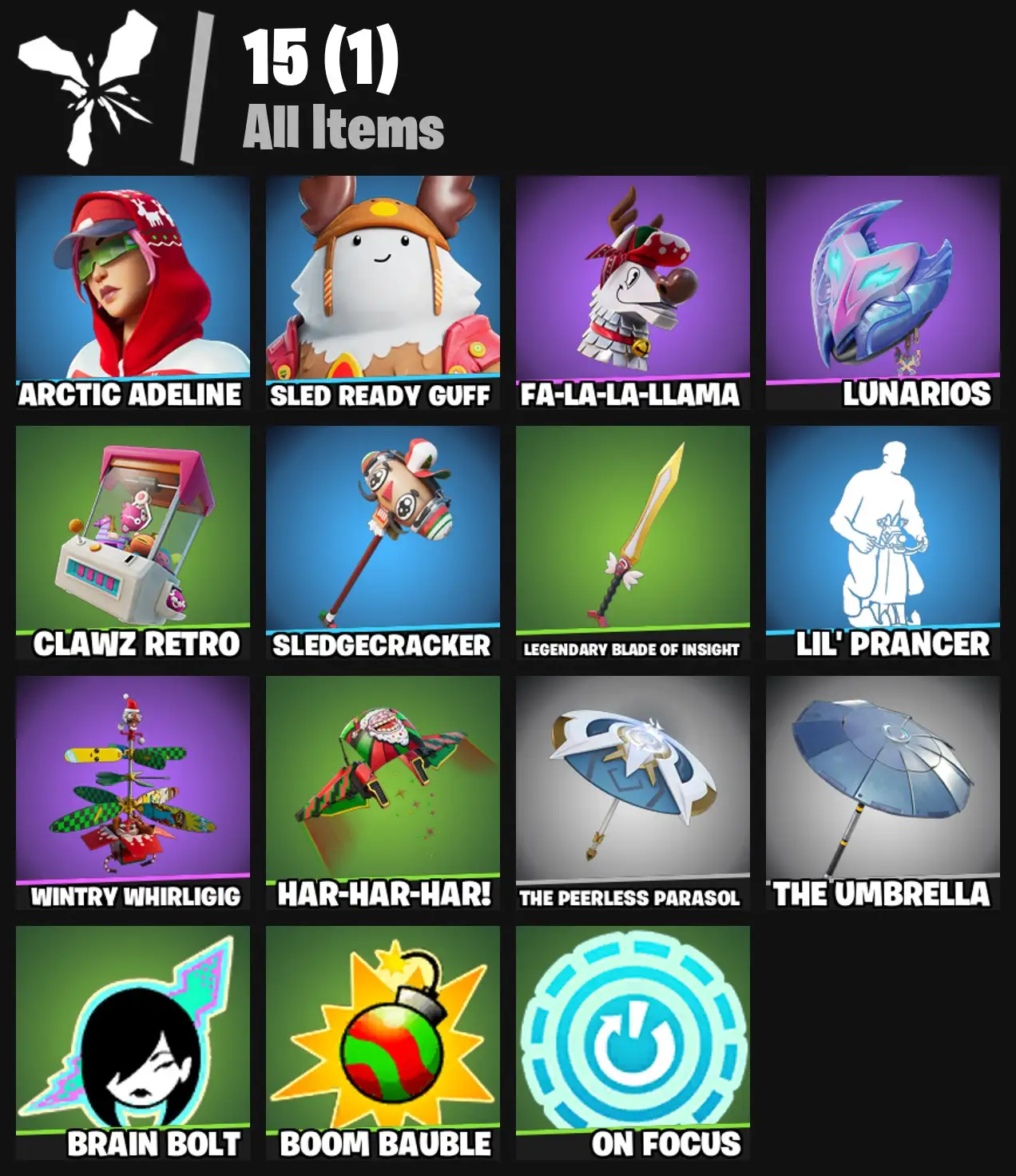 [PC/PSN/XBOX] 2 skins | Arctic Adeline | Sled Ready Guff | Fa-la-la-Llama | Lunarios | Clawz Retro | Sledgecracker | Legendary Blade of Insight | 0 VB