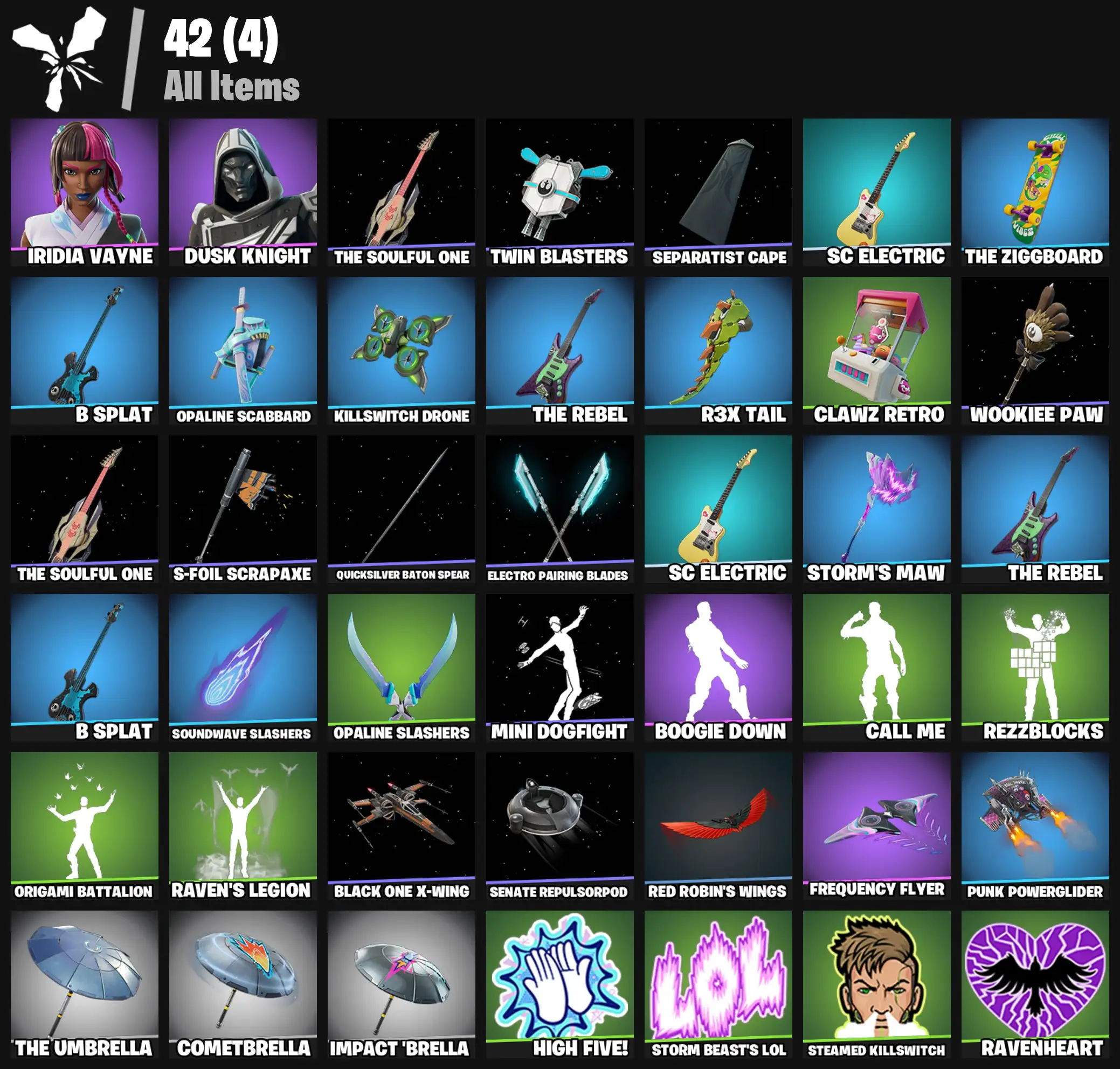 [PC/PSN/XBOX] 2 skins | Iridia Vayne | Blitz Knight | The Soulful One | Twin Blasters | Separatist Cape | SC Electric | The Ziggboard | B Splat | 300 VB