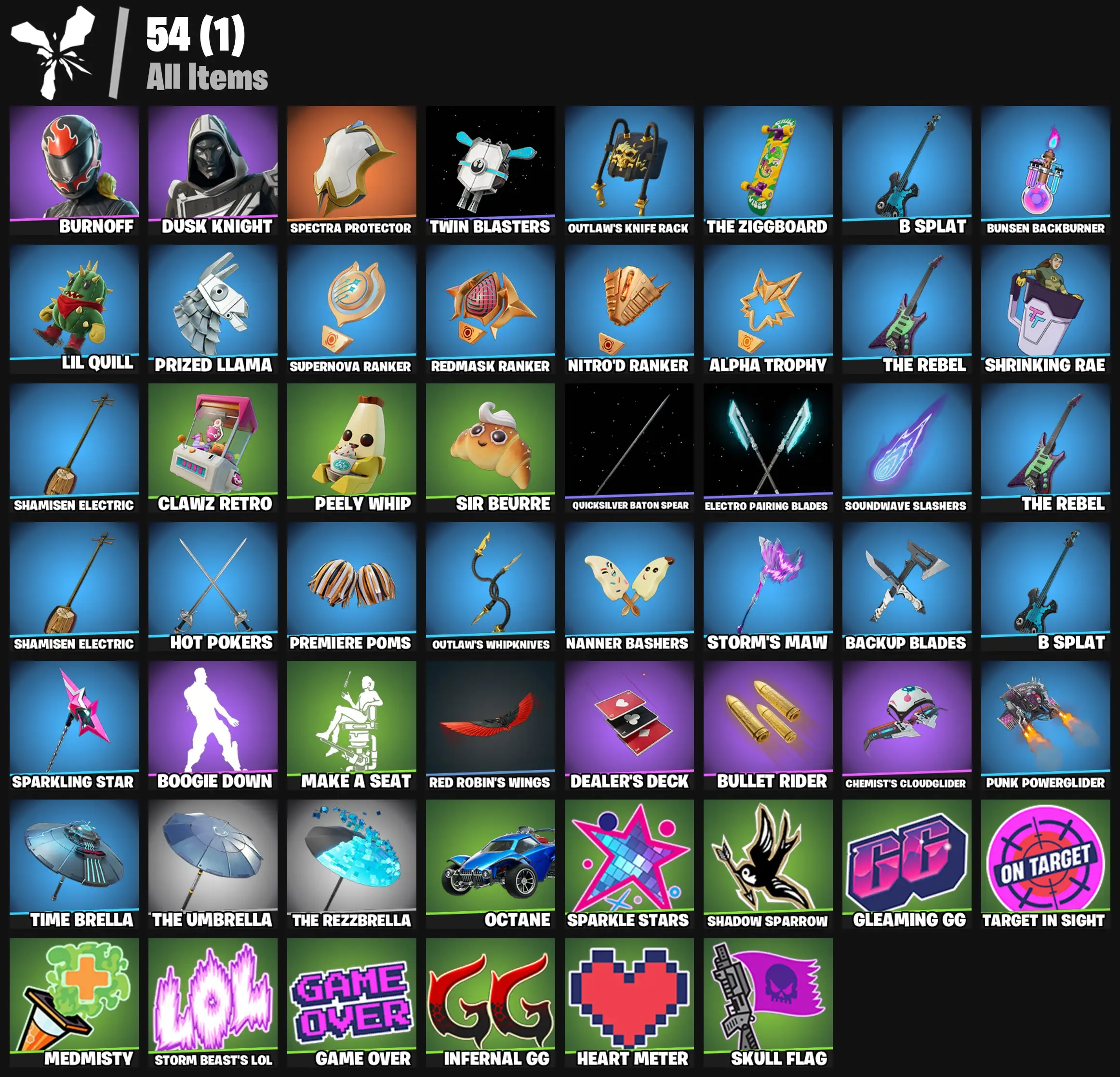 [PC/PSN/XBOX] 2 skins | Burnoff | Blitz Knight | Spectra Protector | Twin Blasters | Outlaw's Knife Rack | The Ziggboard | B Splat | 300 VB