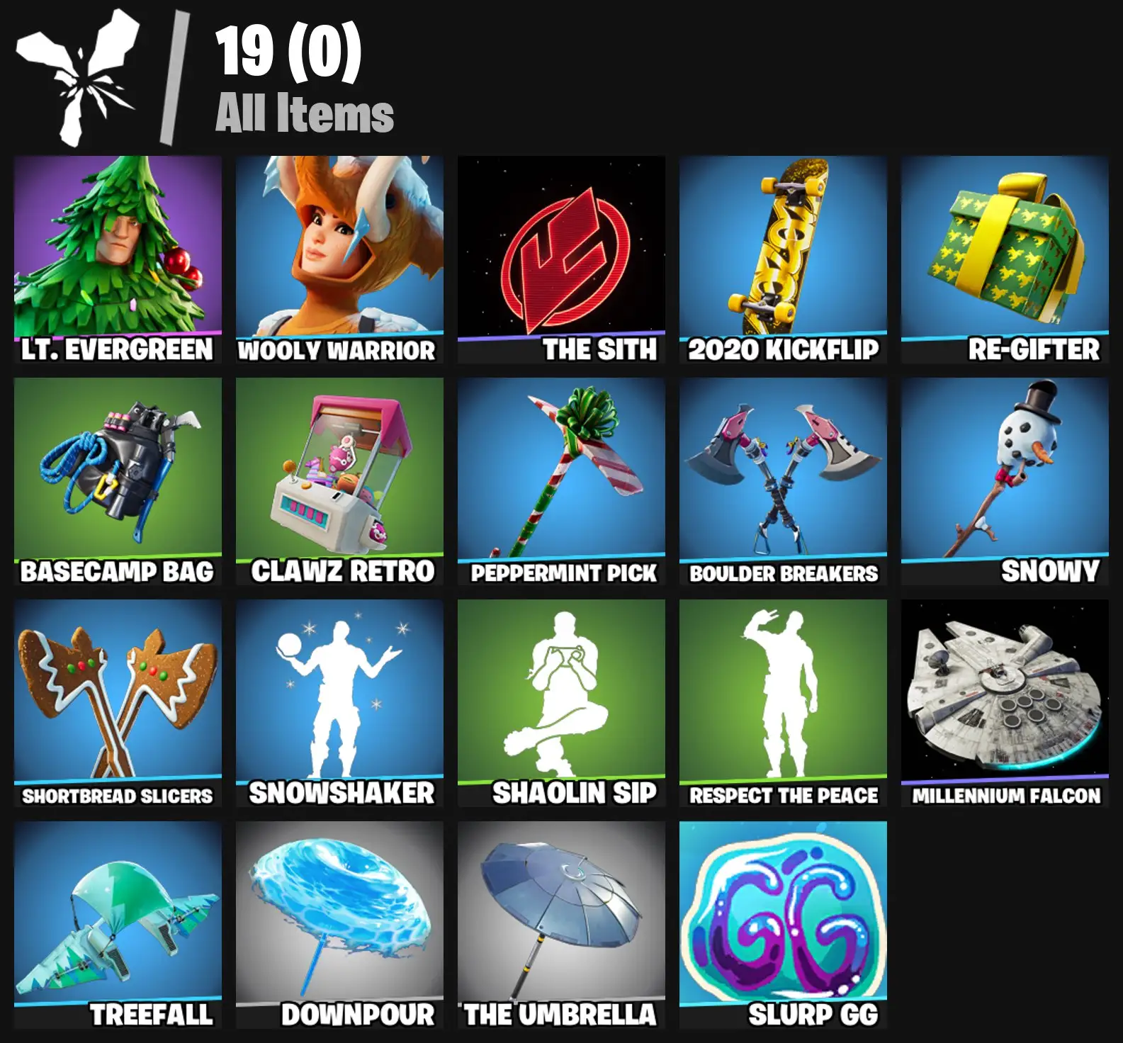 [PC/PSN/XBOX] 2 skins | Lt. Evergreen | Wooly Warrior | The Sith | 2020 Kickflip | Re-gifter | Basecamp Bag | Clawz Retro | Peppermint Pick | 200 VB