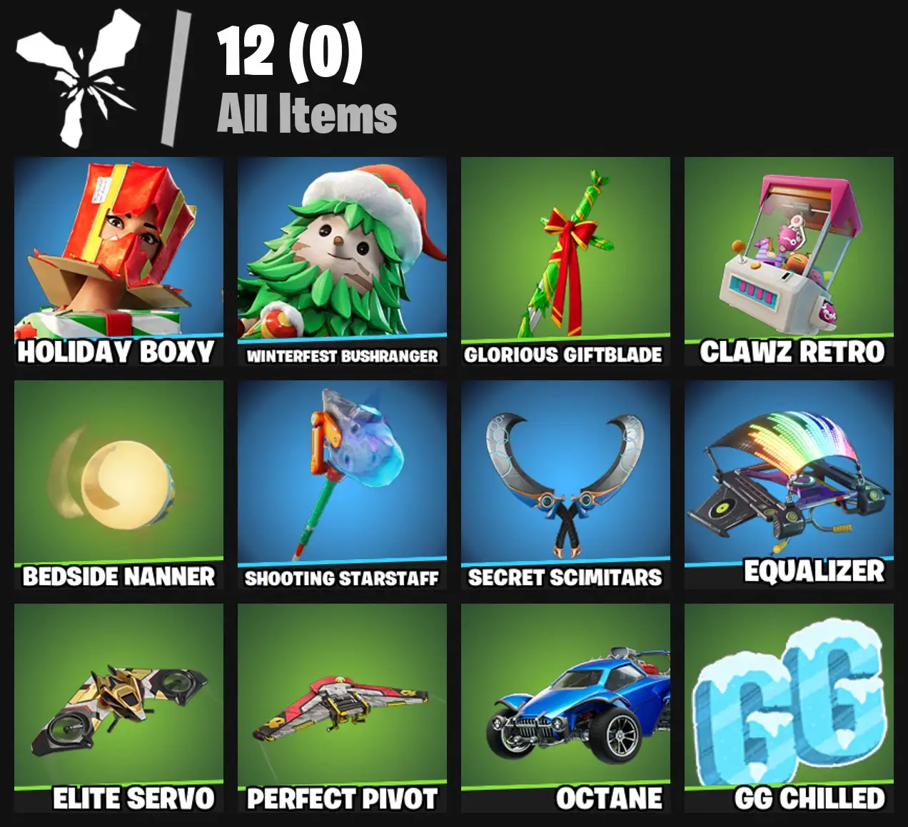 [PC/PSN/XBOX] 2 skins | Holiday Boxy | Winterfest Bushranger | Glorious Giftblade | Clawz Retro | Bedside Nanner | Shooting Starstaff | 0 VB