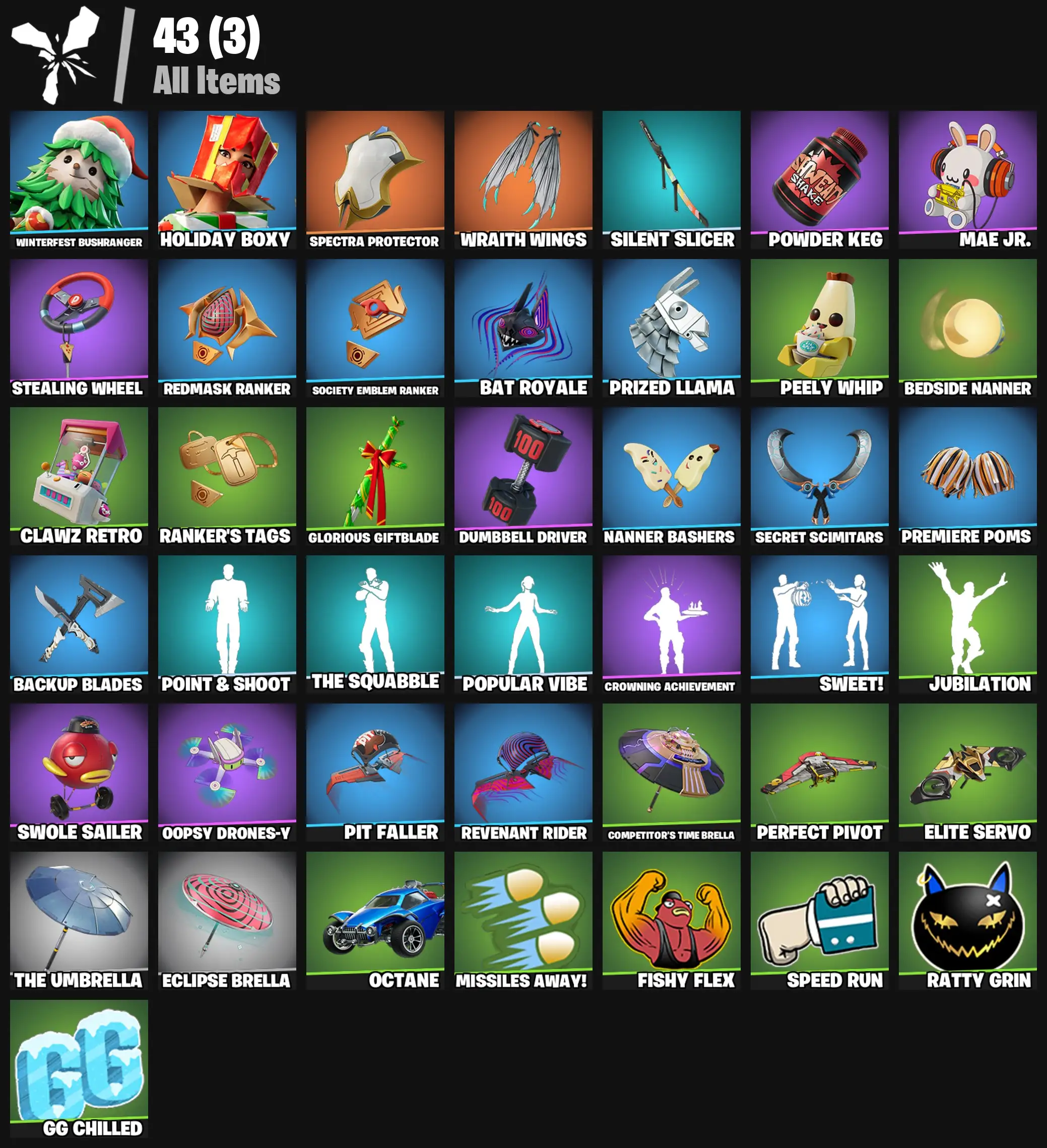 [PC/PSN/XBOX] 2 skins | Winterfest Bushranger | Holiday Boxy | Spectra Protector | Wraith Wings | Silent Slicer | Powder Keg | Mae Jr. | 100 VB