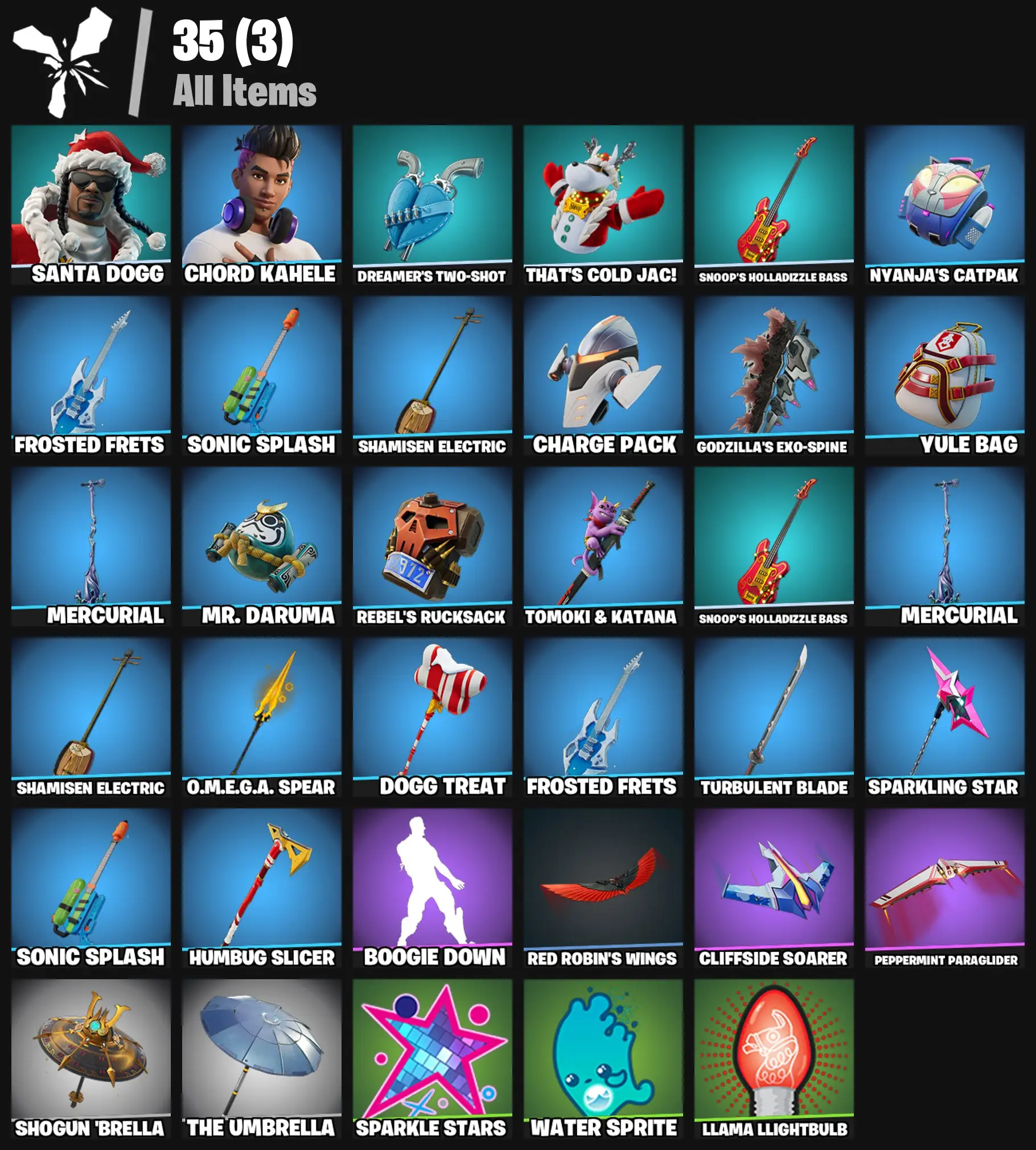 [PC/PSN/XBOX] 2 skins | Santa Dogg | Chord Kahele | Dreamer's Two-Shot | That's Cold Jac! | Snoop's Holladizzle Bass | Nyanja's Catpak | 100 VB