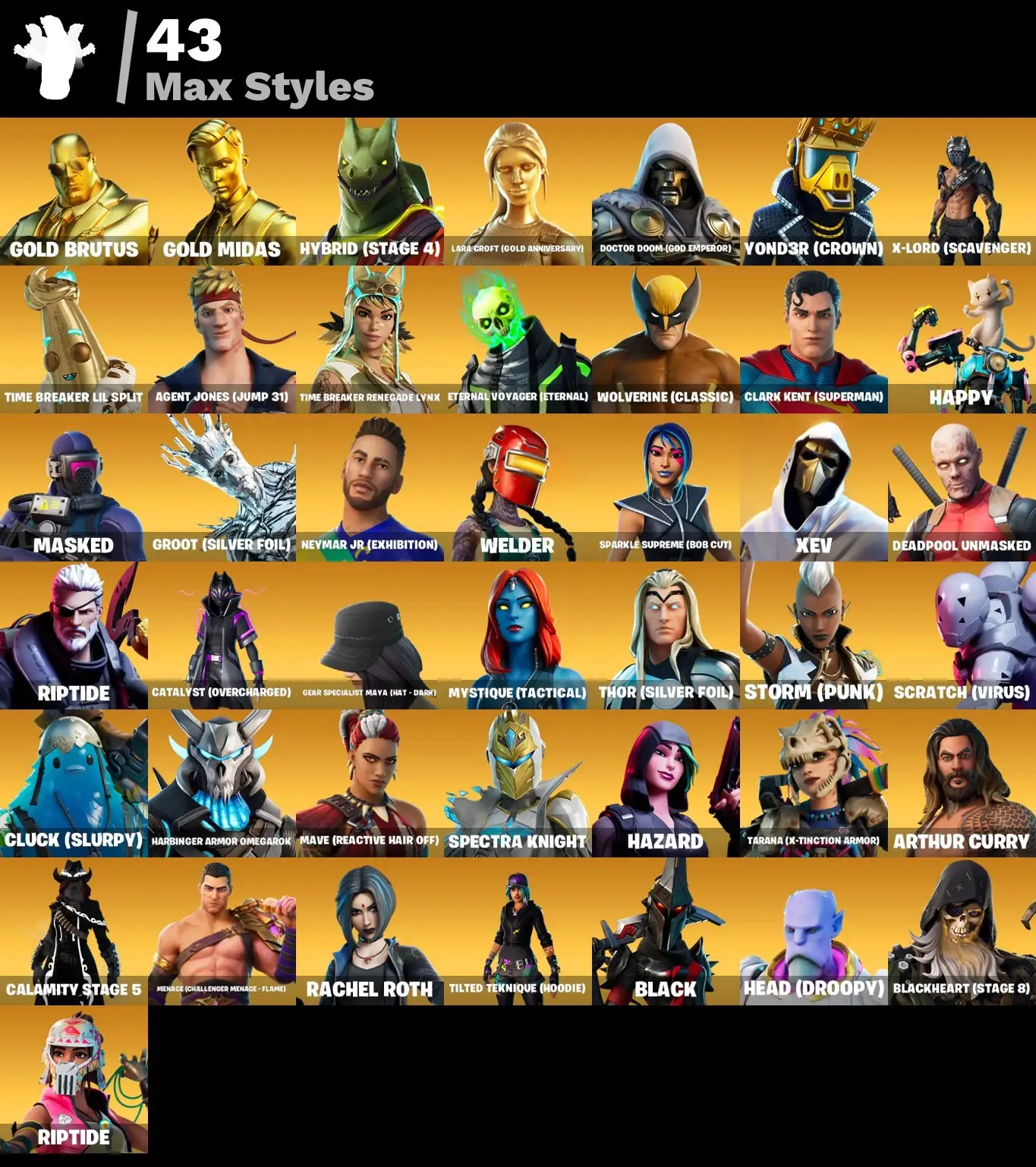 158 skins | Travis Scott | Gold Brutus | Gold Midas | Cloud Striker | John Wick | Point Patroller | Fixer | Carbon Commando | Prodigy | Sultura | 320 VB