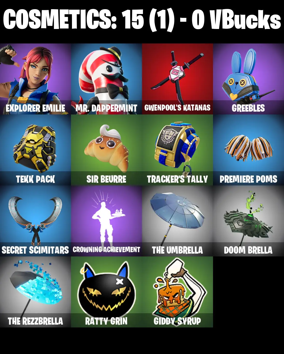[PC/PSN/XBOX] 2 skins | Explorer Emilie | Mr. Dappermint | Gwenpool's Katanas | Greebles | Tekk Pack | Sir Beurre | Tracker's Tally | Premiere Poms | 0 VB