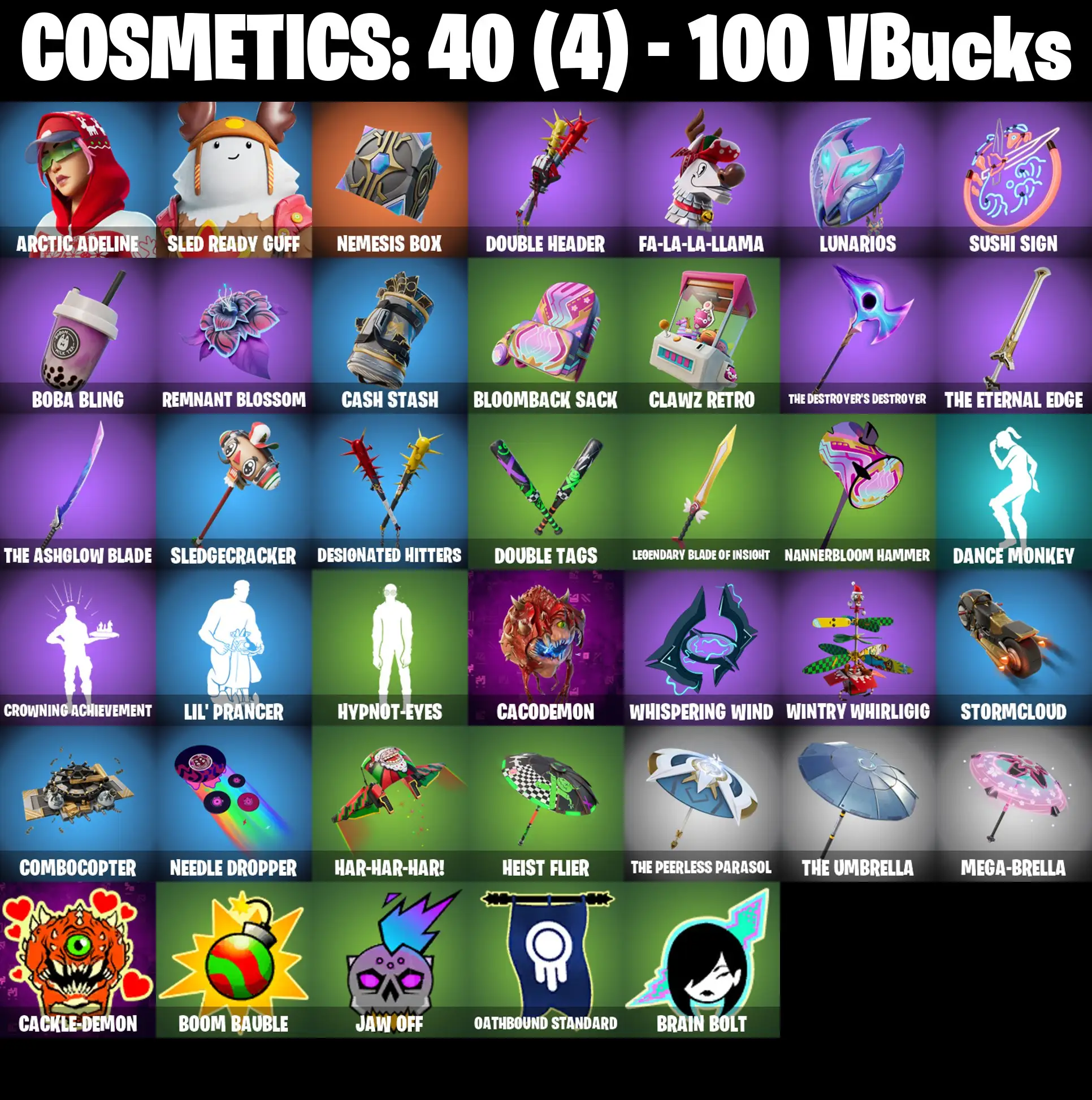 [PC/PSN/XBOX] 2 skins | Arctic Adeline | Sled Ready Guff | Nemesis Box | Double Header | Fa-la-la-Llama | Lunarios | Sushi Sign | Boba Bling | 100 VB