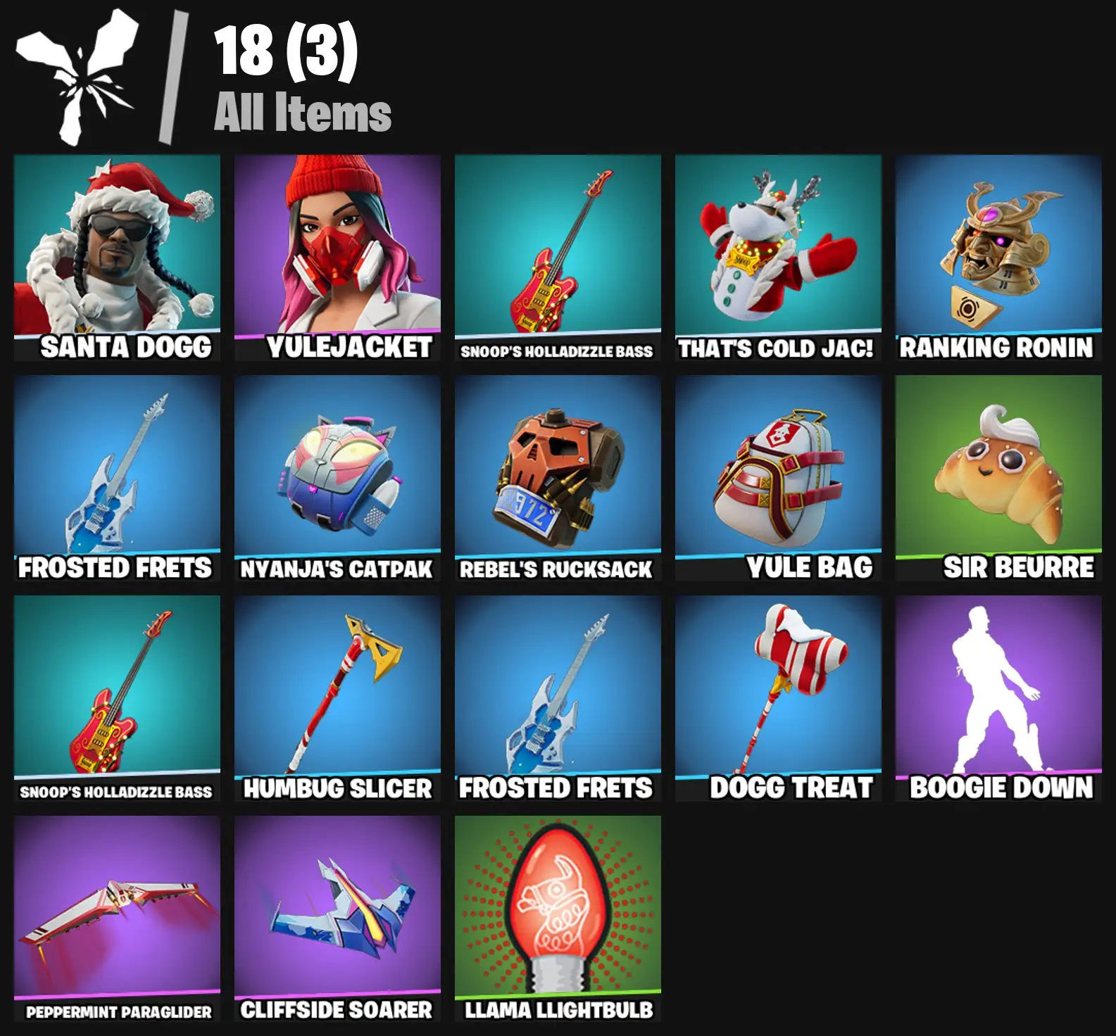 [PC/PSN/XBOX] 2 skins | Santa Dogg | Yulejacket | Snoop's Holladizzle Bass | That's Cold Jac! | Ranking Ronin | Frosted Frets | Nyanja's Catpak | 100 VB