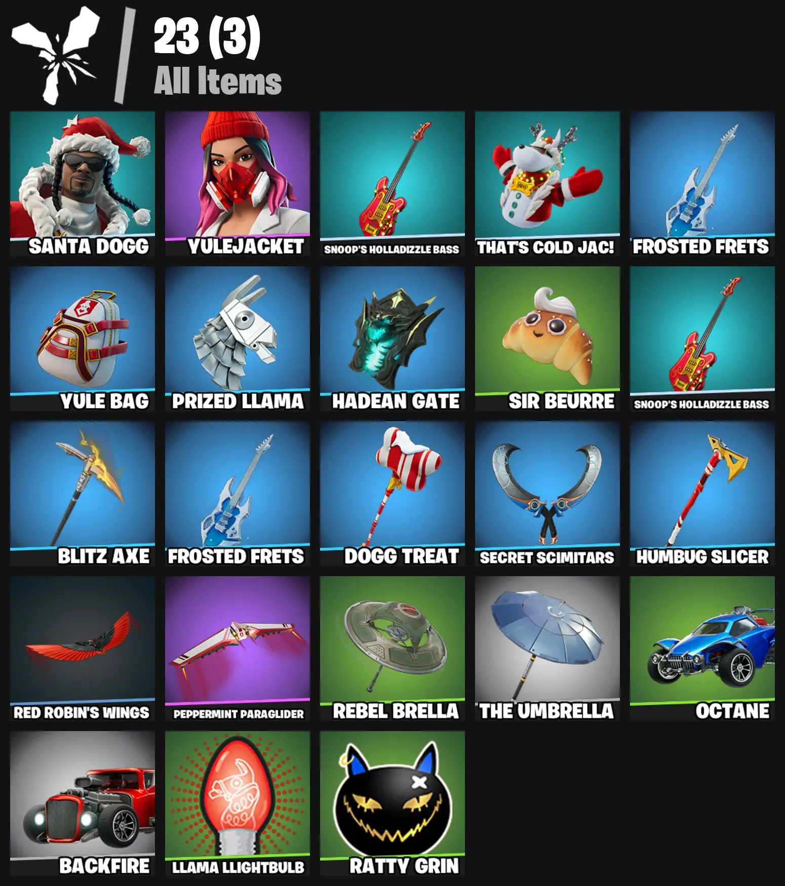 [PC/PSN/XBOX] 2 skins | Santa Dogg | Yulejacket | Snoop's Holladizzle Bass | That's Cold Jac! | Frosted Frets | Yule Bag | Prized Llama | 100 VB