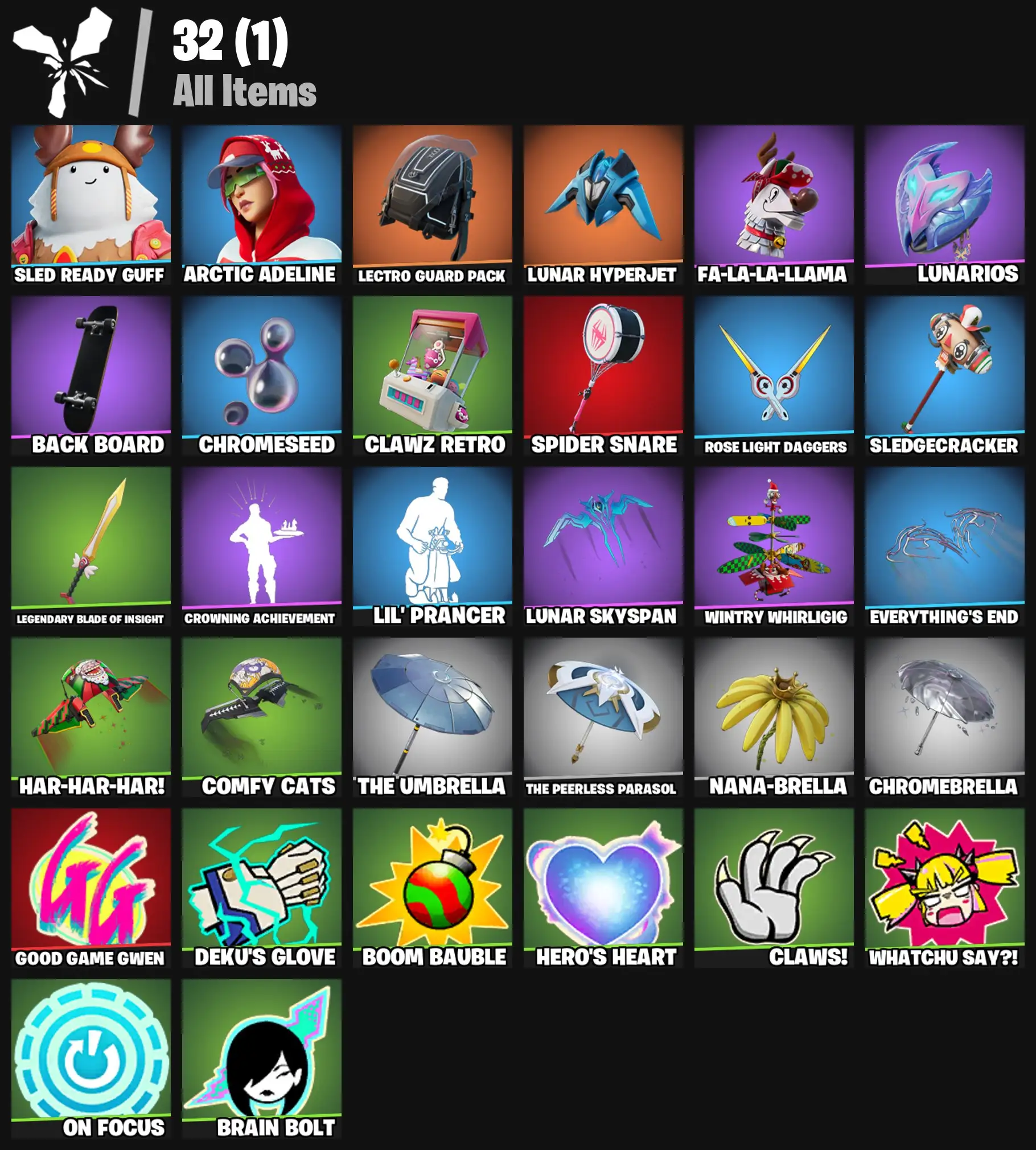 [PC/PSN/XBOX] 2 skins | Sled Ready Guff | Arctic Adeline | Lectro Guard Pack | Lunar Hyperjet | Fa-la-la-Llama | Lunarios | Back Board | Chromeseed | 300 VB