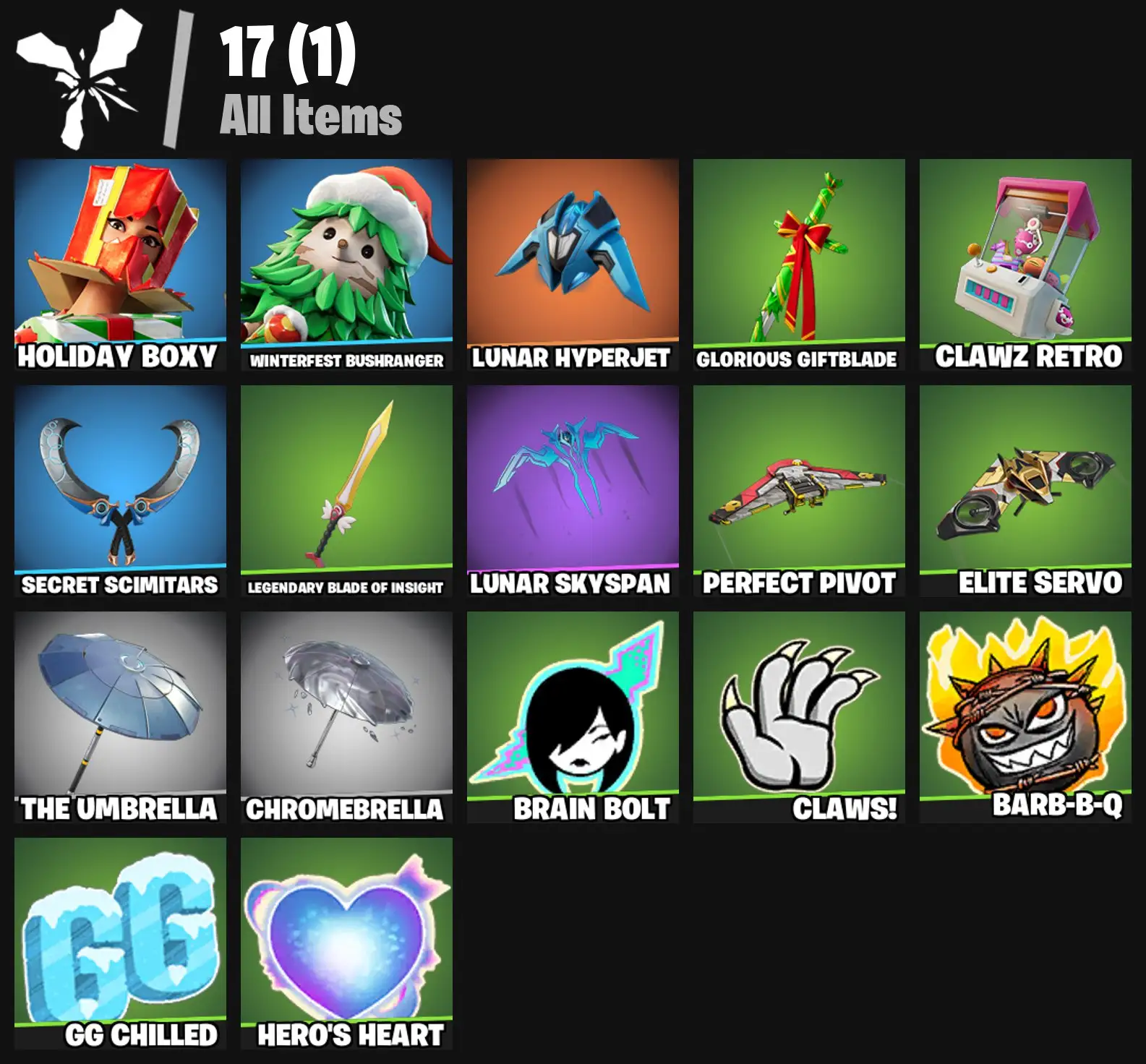[PC/PSN/XBOX] 2 skins | Holiday Boxy | Winterfest Bushranger | Lunar Hyperjet | Glorious Giftblade | Clawz Retro | Secret Scimitars | 100 VB
