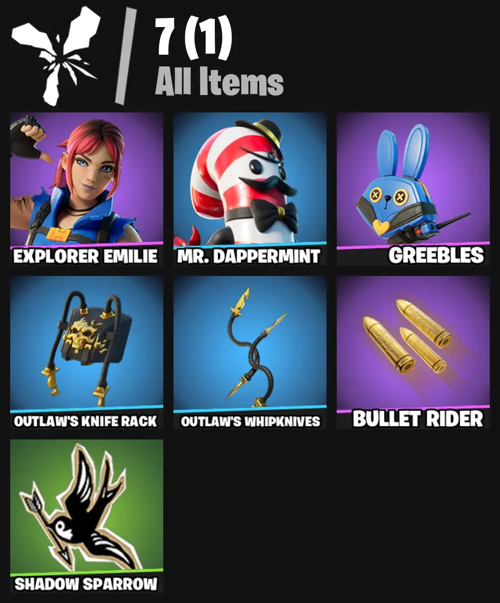 [PC/PSN/XBOX] 2 skins | Explorer Emilie | Mr. Dappermint | Greebles | Outlaw's Knife Rack | Outlaw's Whipknives | Bullet Rider | 0 VB