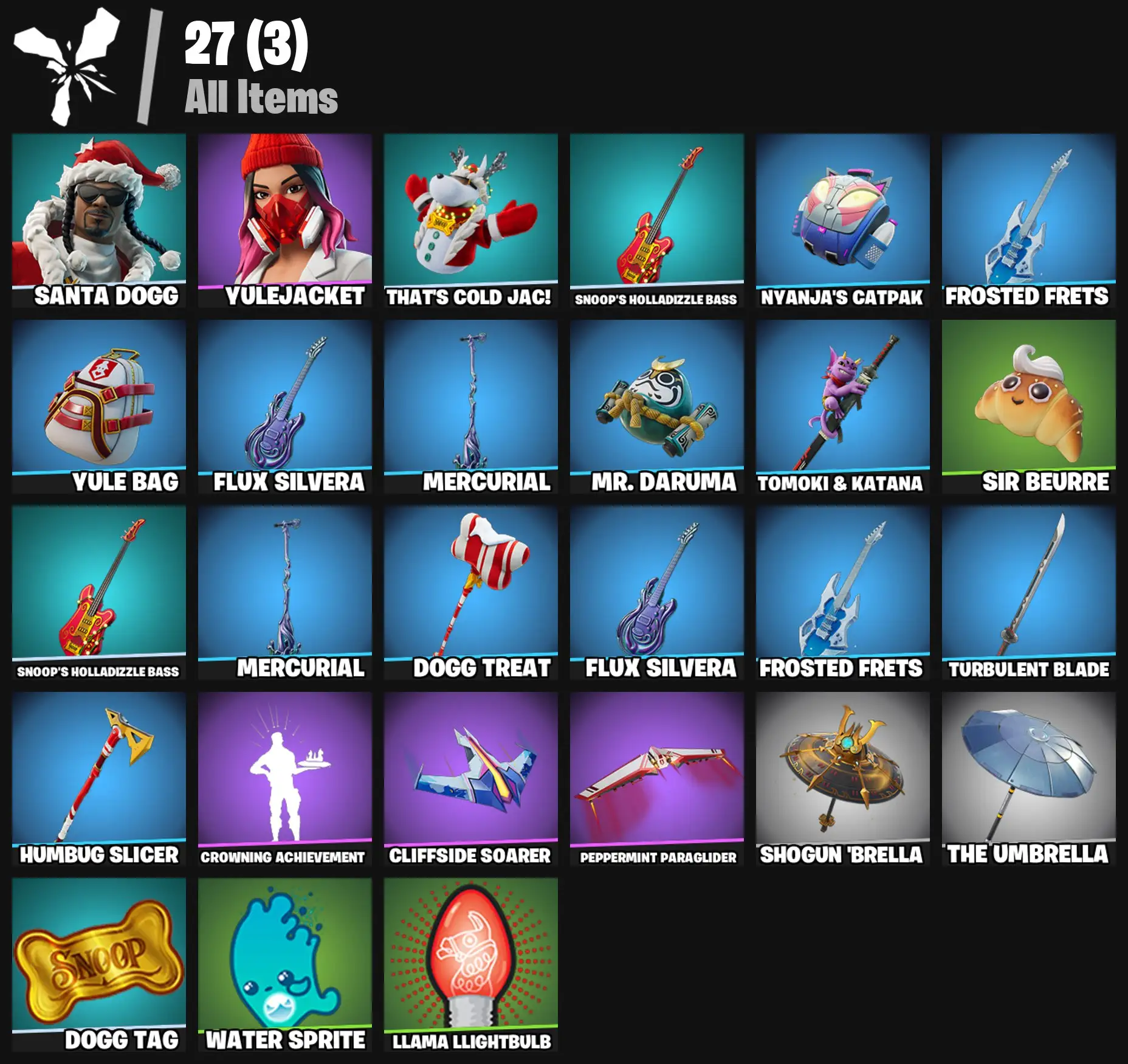 [PC/PSN/XBOX] 2 skins | Santa Dogg | Yulejacket | That's Cold Jac! | Snoop's Holladizzle Bass | Nyanja's Catpak | Frosted Frets | Yule Bag | 100 VB