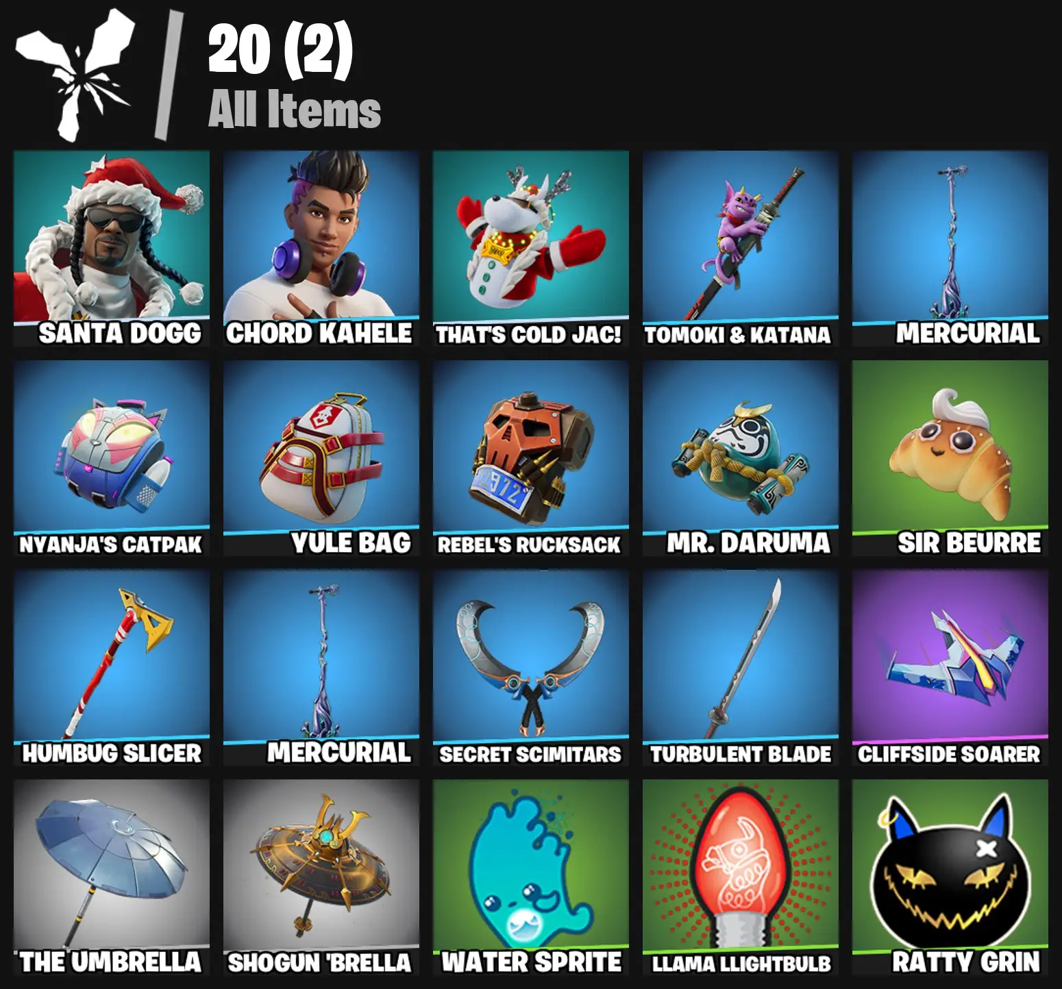 [PC/PSN/XBOX] 2 skins | Santa Dogg | Chord Kahele | That's Cold Jac! | Tomoki & Katana | Mercurial | Nyanja's Catpak | Yule Bag | Rebel's Rucksack | 100 VB