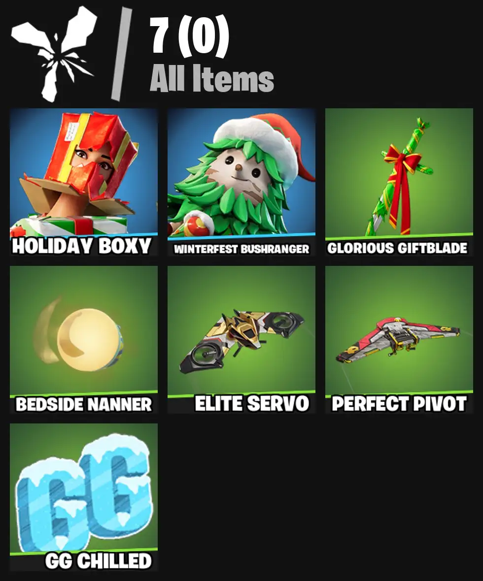 [PC/PSN/XBOX] 2 skins | Holiday Boxy | Winterfest Bushranger | Glorious Giftblade | Bedside Nanner | Elite Servo | Perfect Pivot | 0 VB