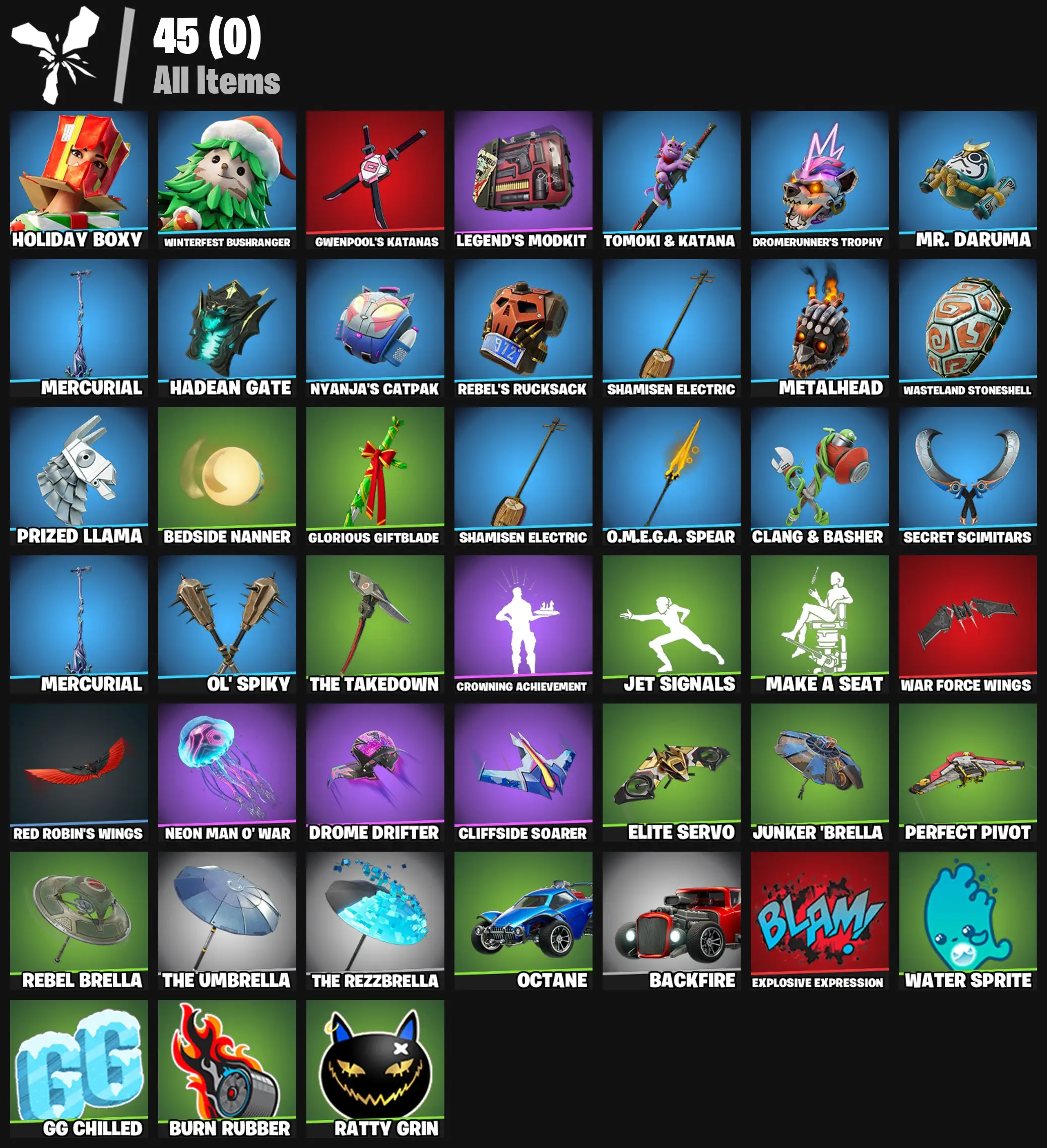 [PC/PSN/XBOX] 2 skins | Holiday Boxy | Winterfest Bushranger | Gwenpool's Katanas | Legend's Modkit | Tomoki & Katana | Dromerunner's Trophy | 300 VB