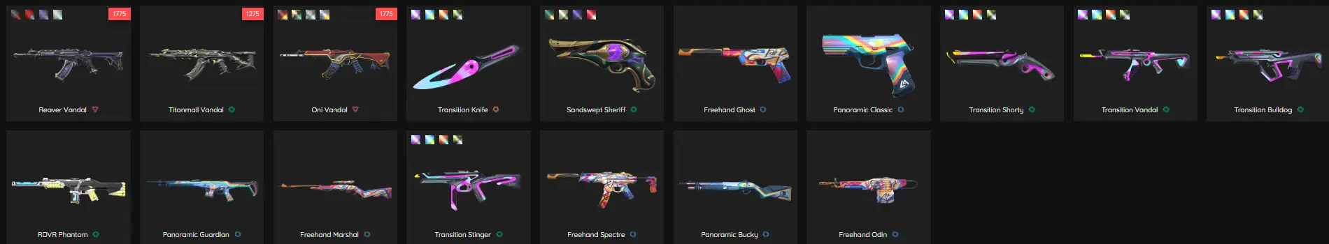 【 EU 】17 Skins ✫ Reaver Vandal + Titanmail Vandal + Oni Vandal ✫ 13525 VP Inv Value ✫ Full access