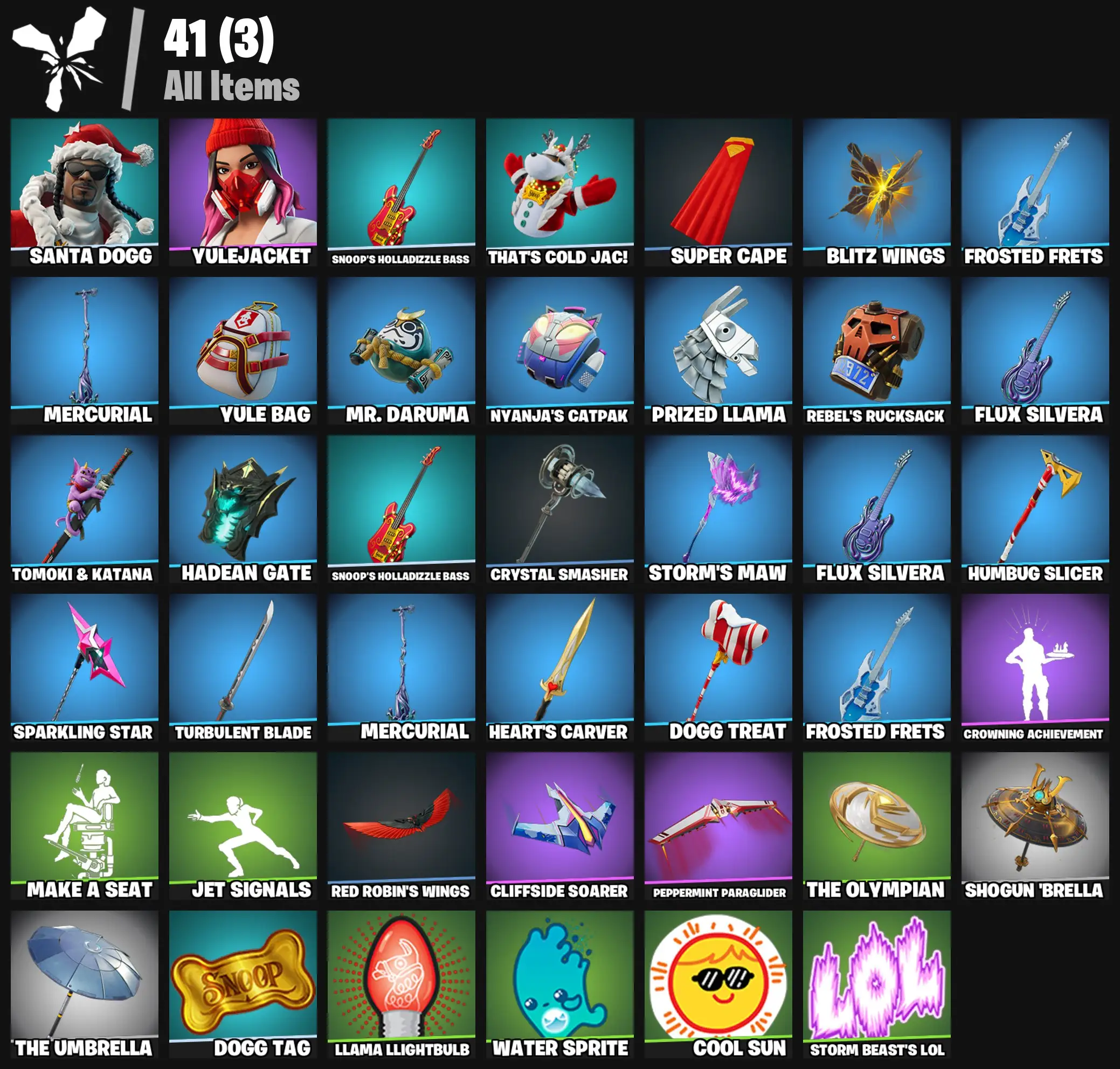 [PC/PSN/XBOX] 2 skins | Santa Dogg | Yulejacket | Snoop's Holladizzle Bass | That's Cold Jac! | Super Cape | Blitz Wings | Frosted Frets | Mercurial | 200 VB