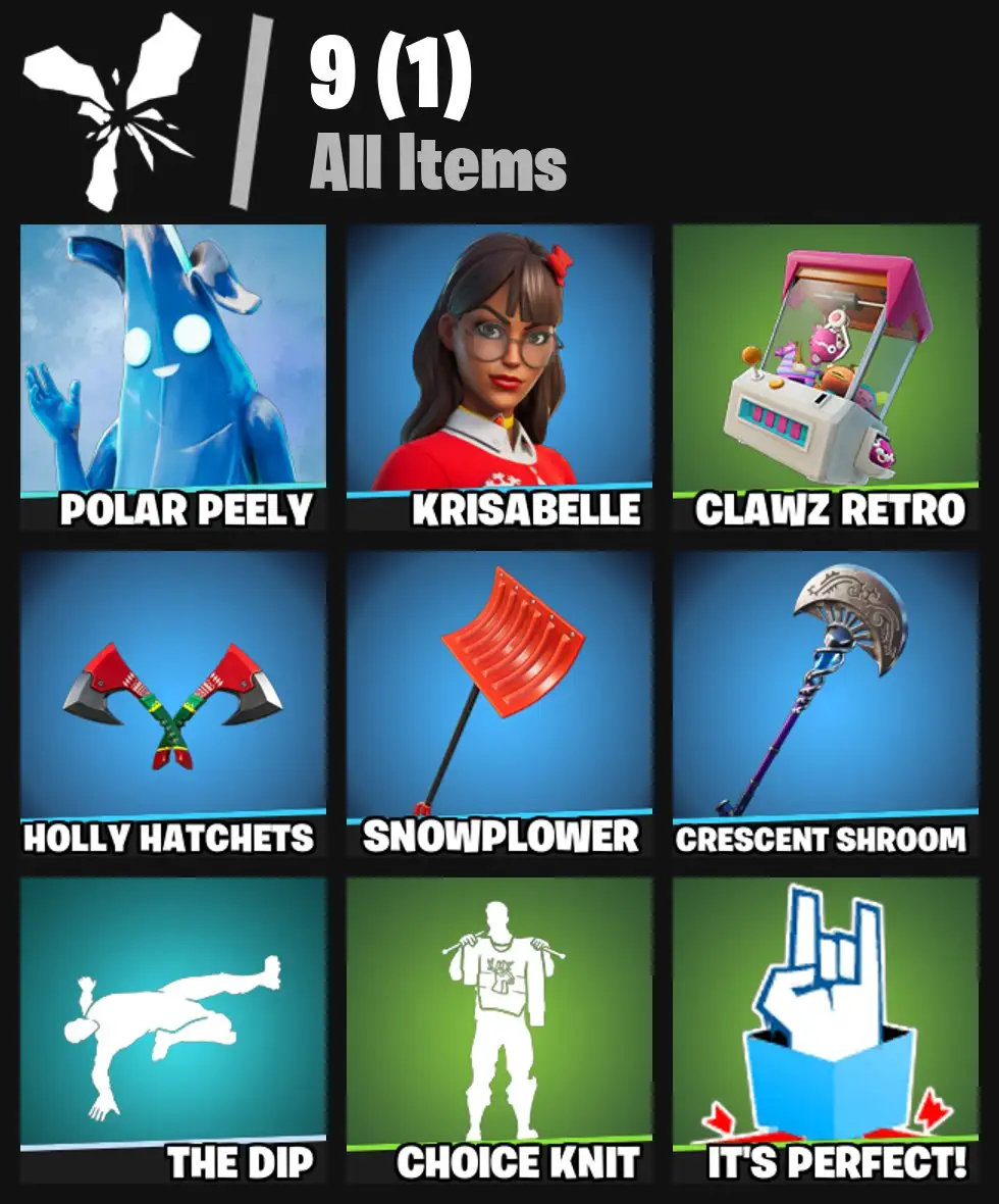 [PC/PSN/XBOX] 2 skins | Polar Peely | Krisabelle | Clawz Retro | Holly Hatchets | Snowplower | Crescent Shroom | The Dip | Choice Knit | 0 VB