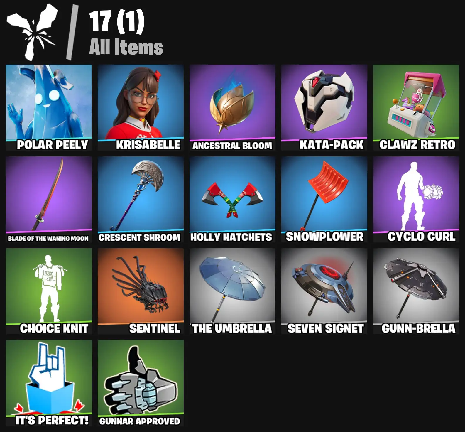 [PC/PSN/XBOX] 2 skins | Polar Peely | Krisabelle | Ancestral Bloom | Kata-Pack | Clawz Retro | Blade of the Waning Moon | Crescent Shroom | 200 VB