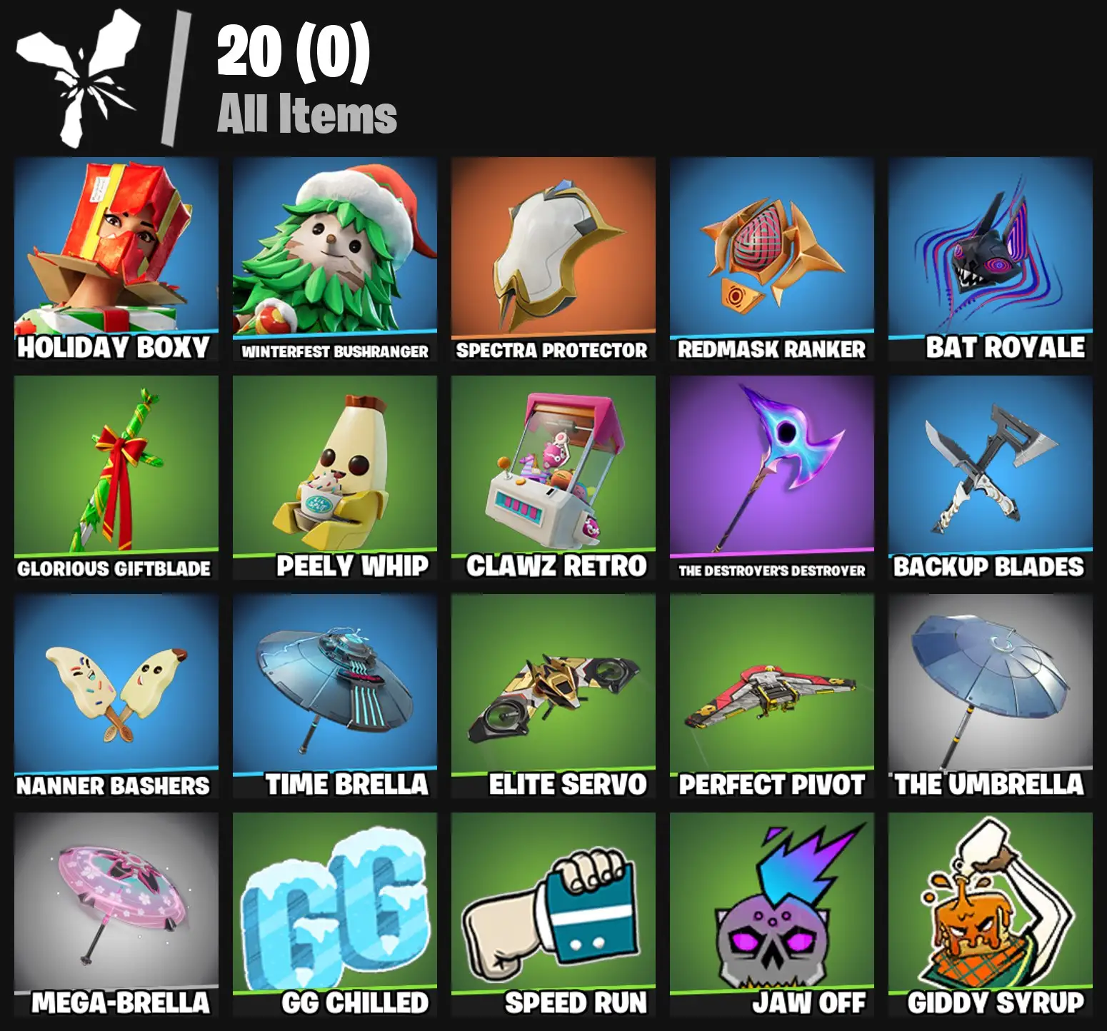 [PC/PSN/XBOX] 2 skins | Holiday Boxy | Winterfest Bushranger | Spectra Protector | Redmask Ranker | Bat Royale | Glorious Giftblade | Peely Whip | 0 VB