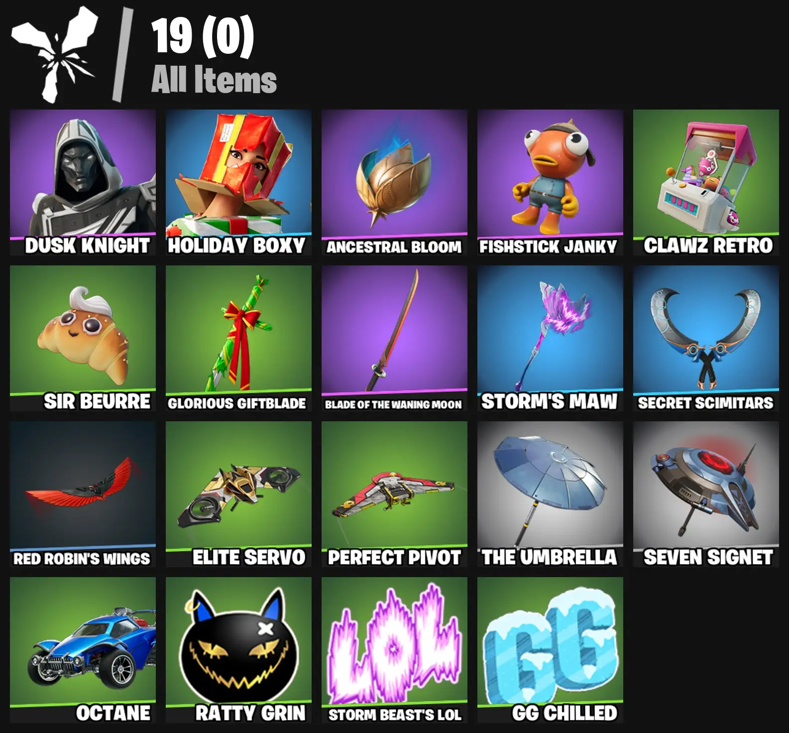 [PC/PSN/XBOX] 2 skins | Blitz Knight | Holiday Boxy | Ancestral Bloom | Fishstick Janky | Clawz Retro | Sir Beurre | Glorious Giftblade | 200 VB