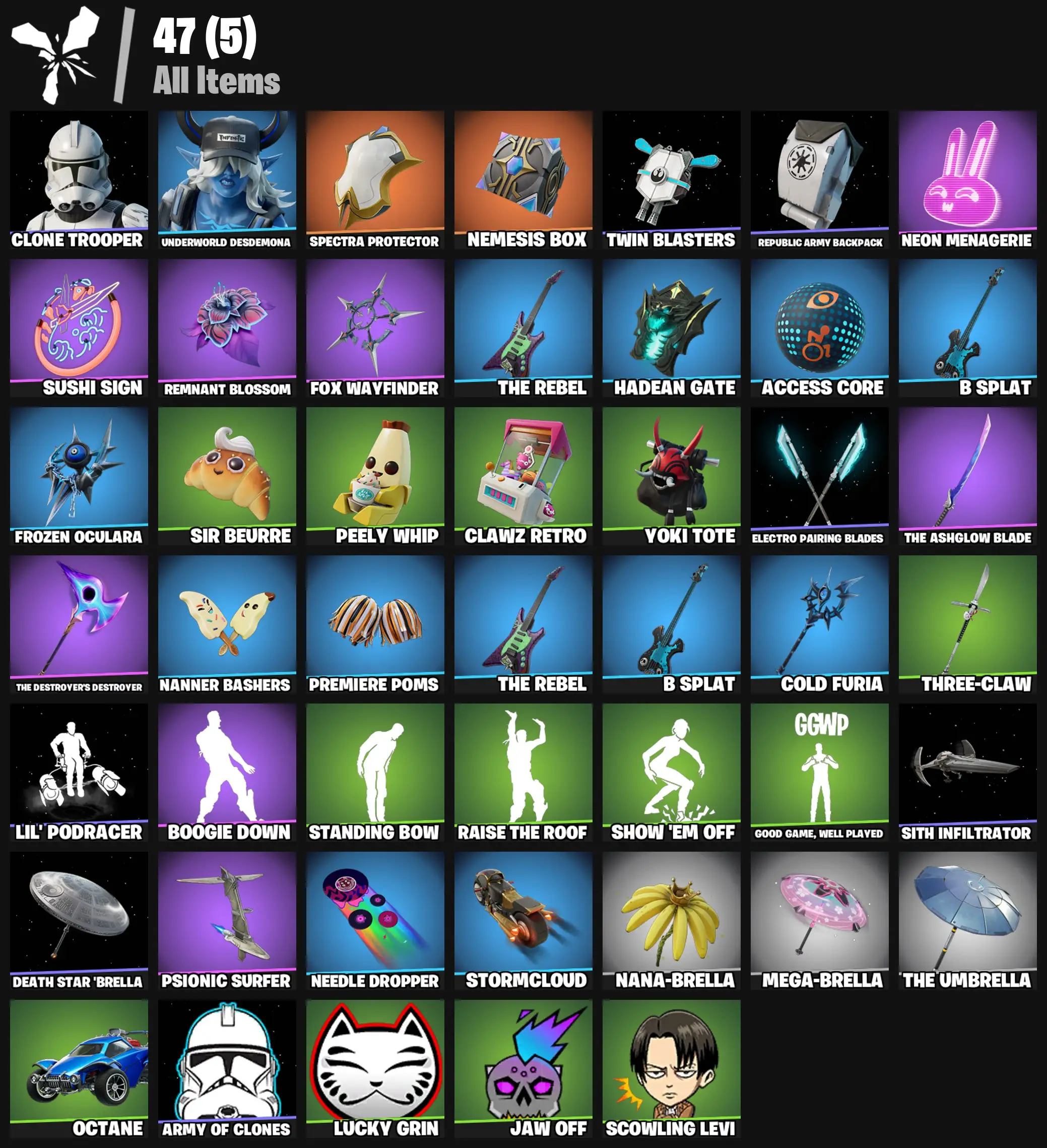 [PC/PSN/XBOX] 2 skins | Clone Trooper | Underworld Desdemona | Spectra Protector | Nemesis Box | Twin Blasters | Republic Army Backpack | 200 VB